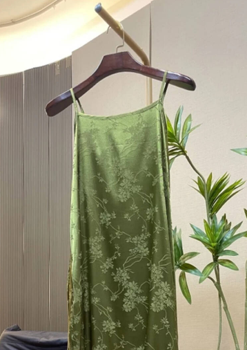 Yellow green new Chinese qipao vest dress with suspender