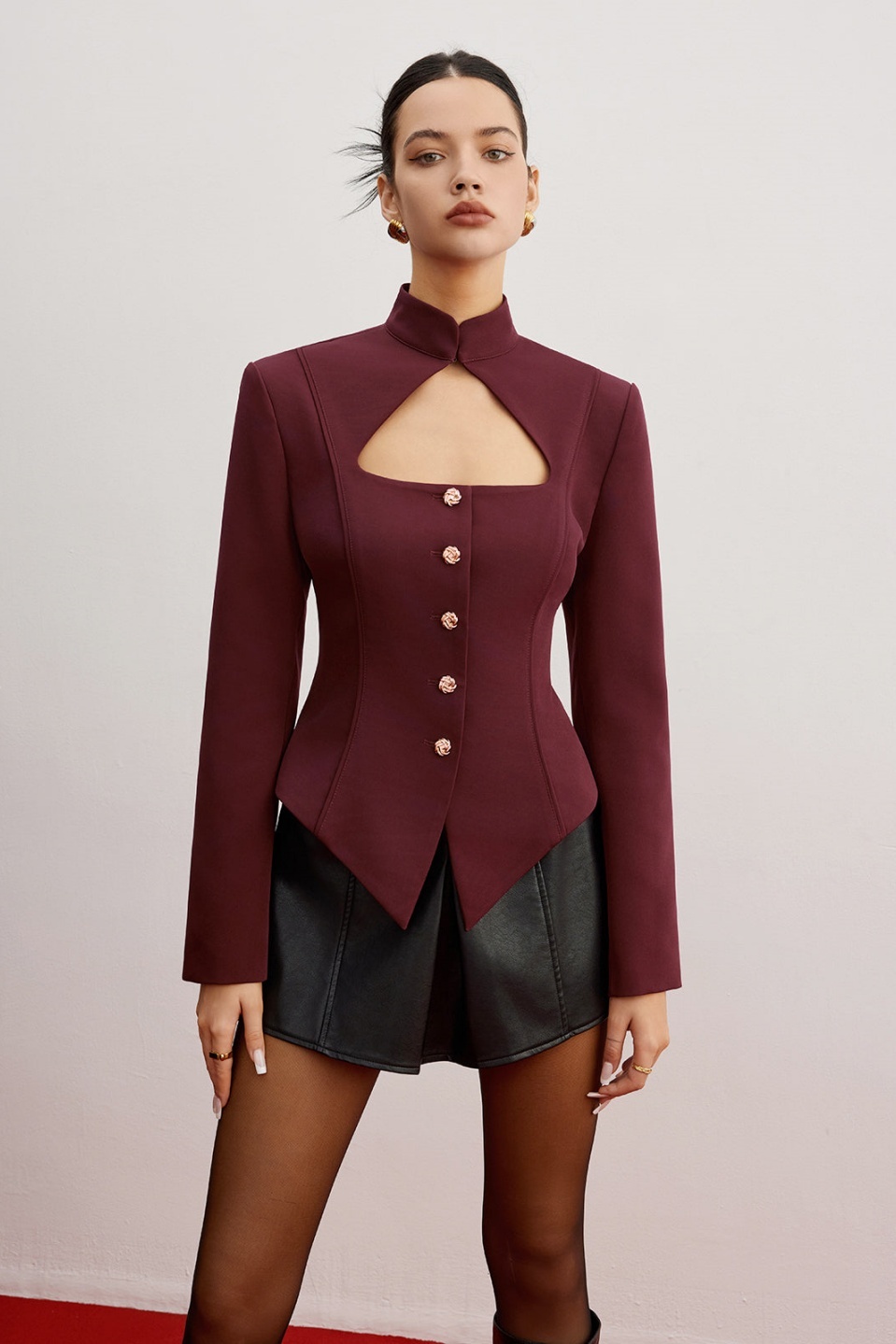 Edwina Stand Collar Cutout Blazer
