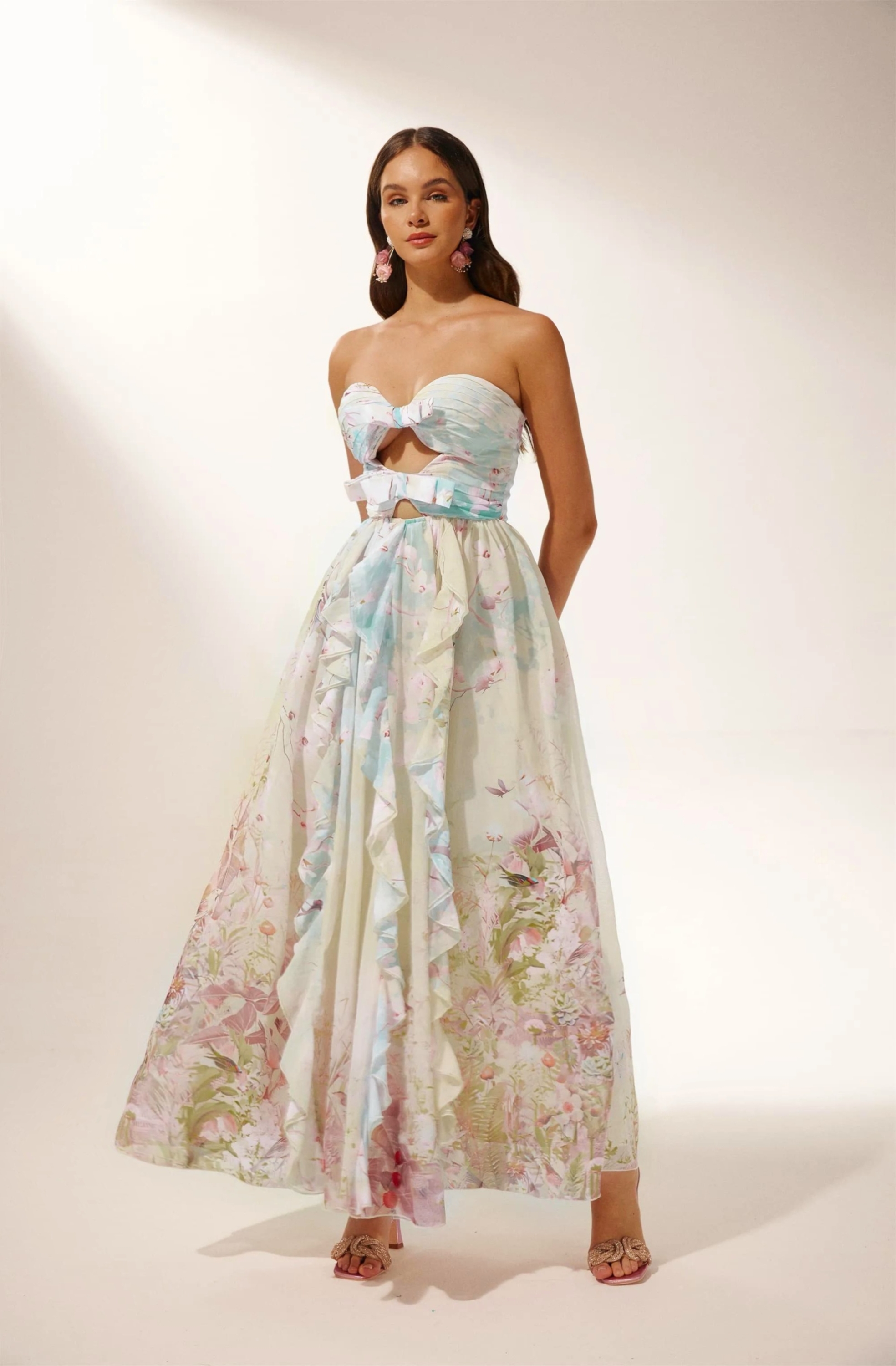 Octavia Printed Cut-out Ruffle Maxi Dress