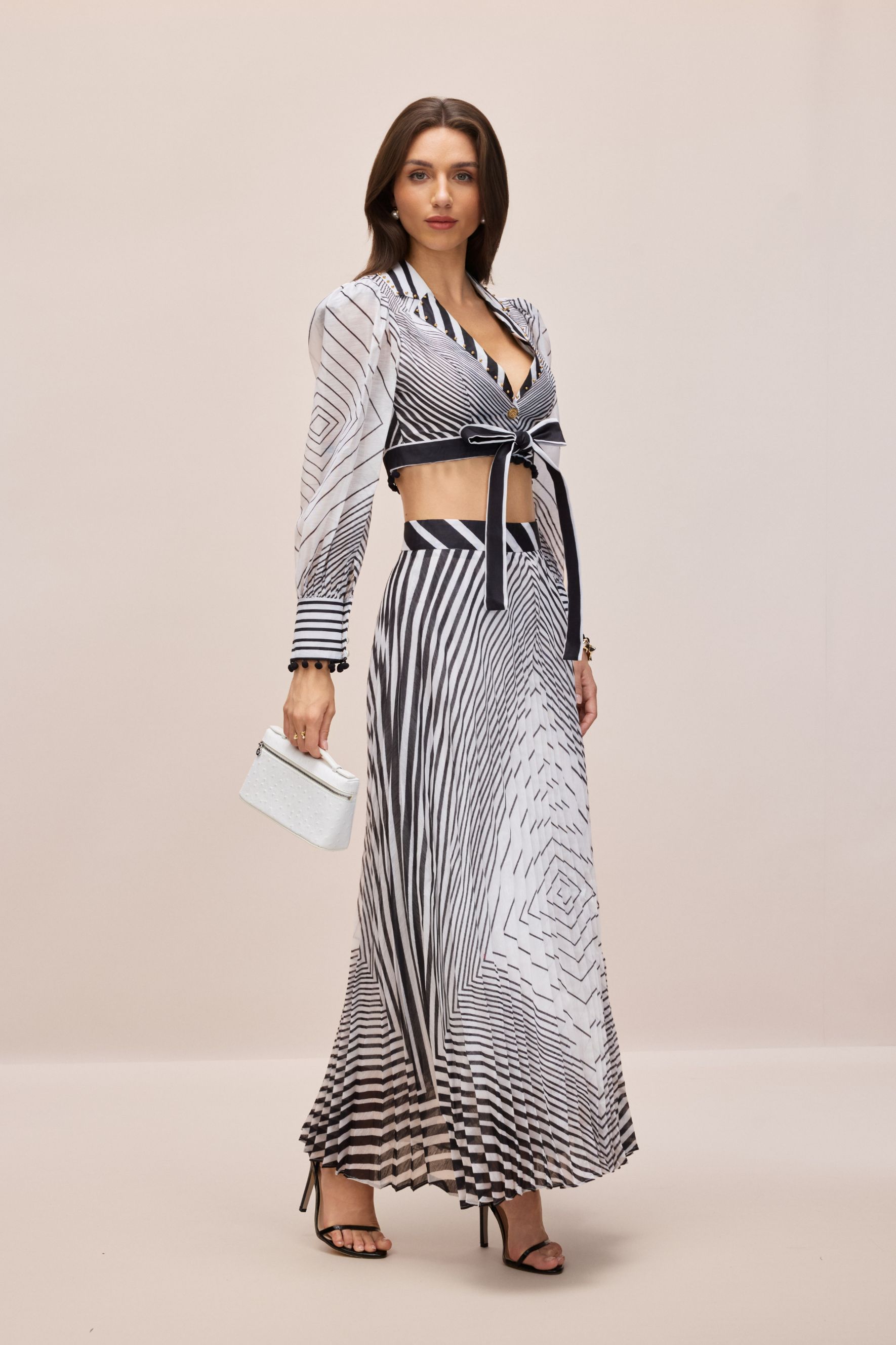 Tina Geometric Print V-neck Crop Top & Maxi Skirt Set