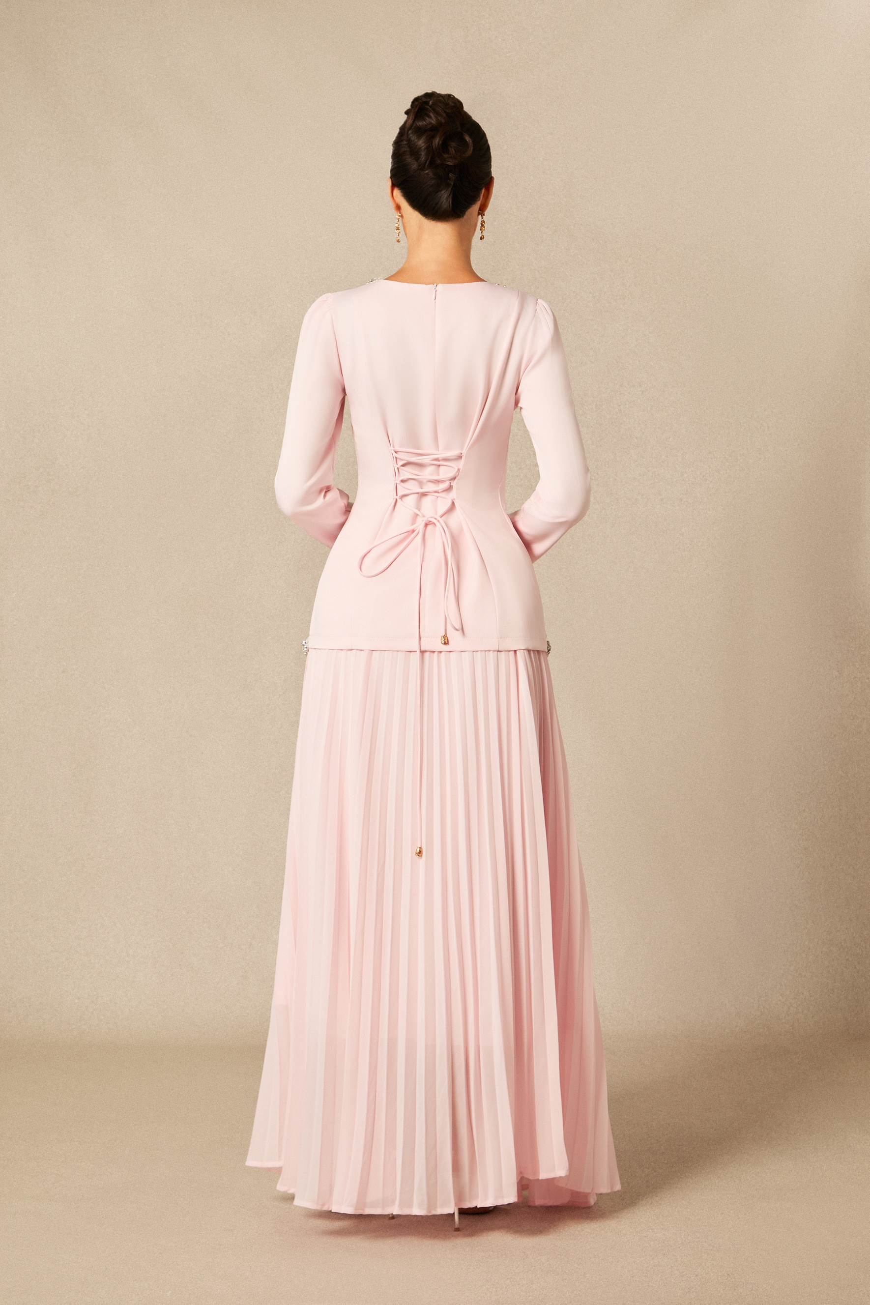 Athena Crystal Embellished Top & Pleated Skirt Set