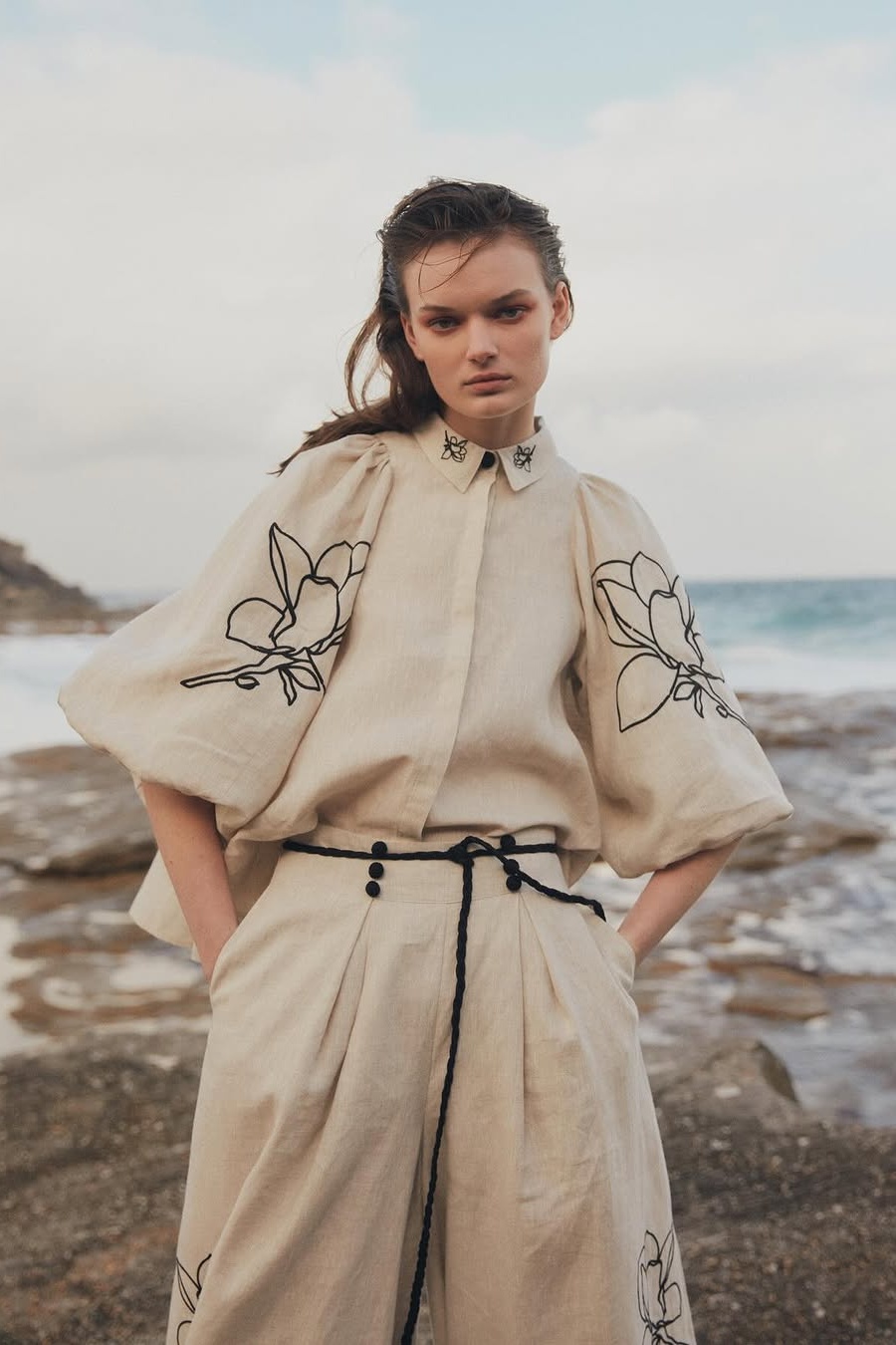 Liz Embroidered Floral Shirt & Pants Set