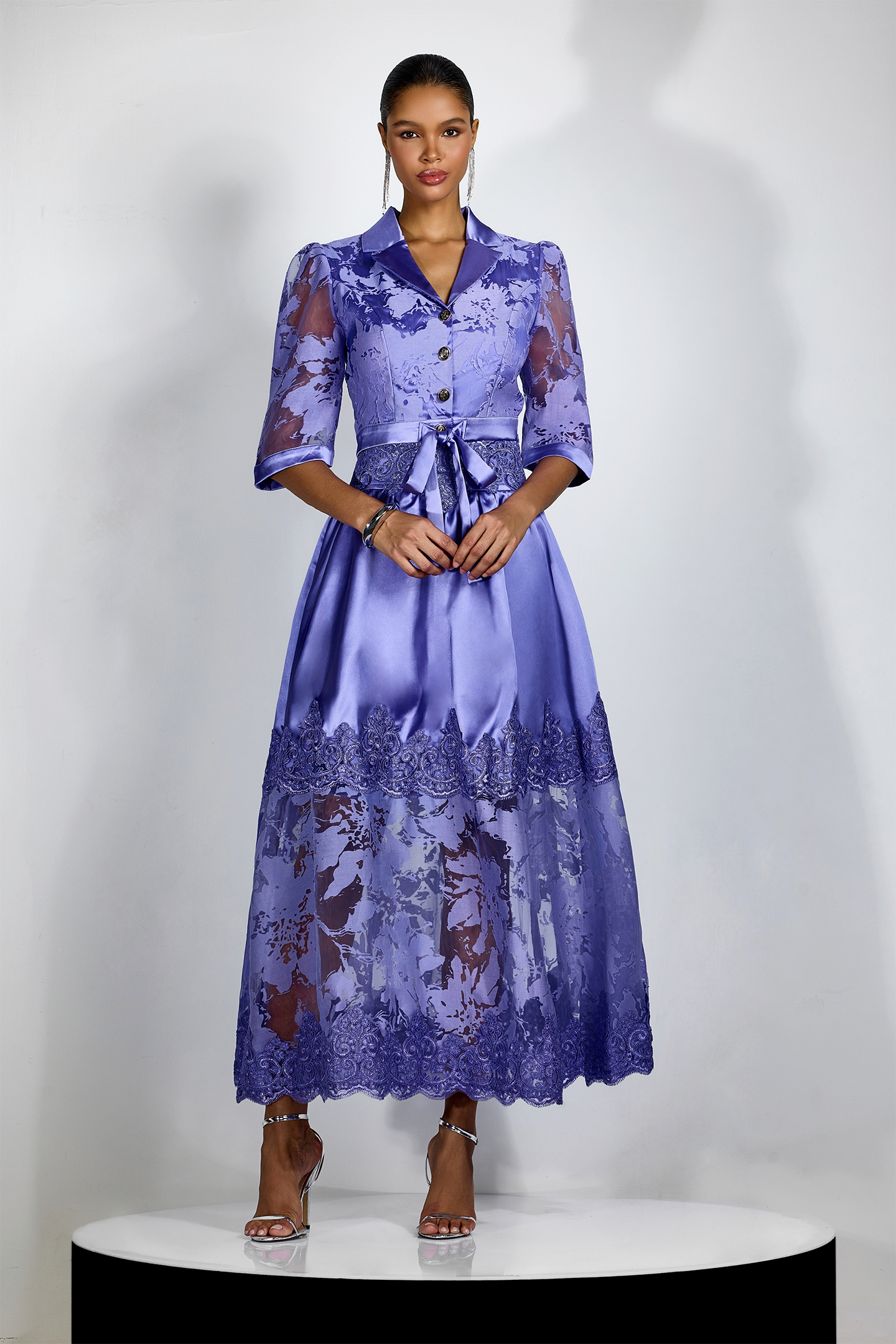Agnes Floral Lace Lapel Collar Blouse & Skirt Set