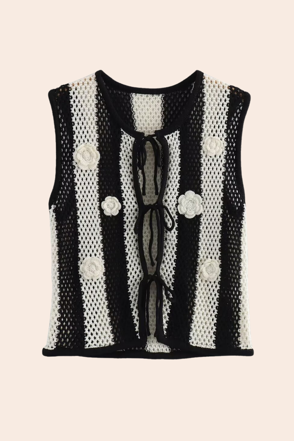 Hermosa Floral Applique Hollow Knit Vest