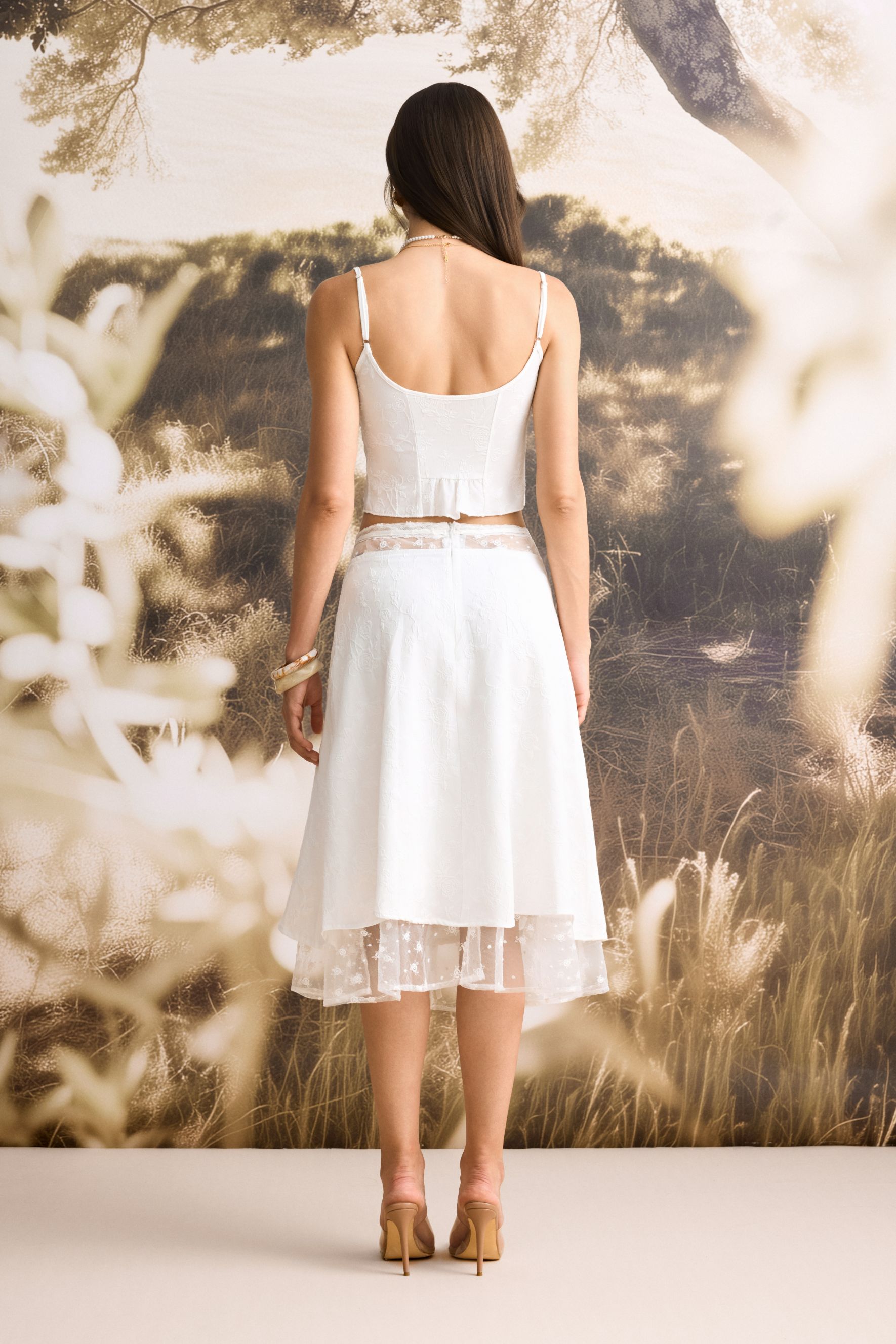 Brina Spaghetti Strap Lace Corset & Midi Skirt Set