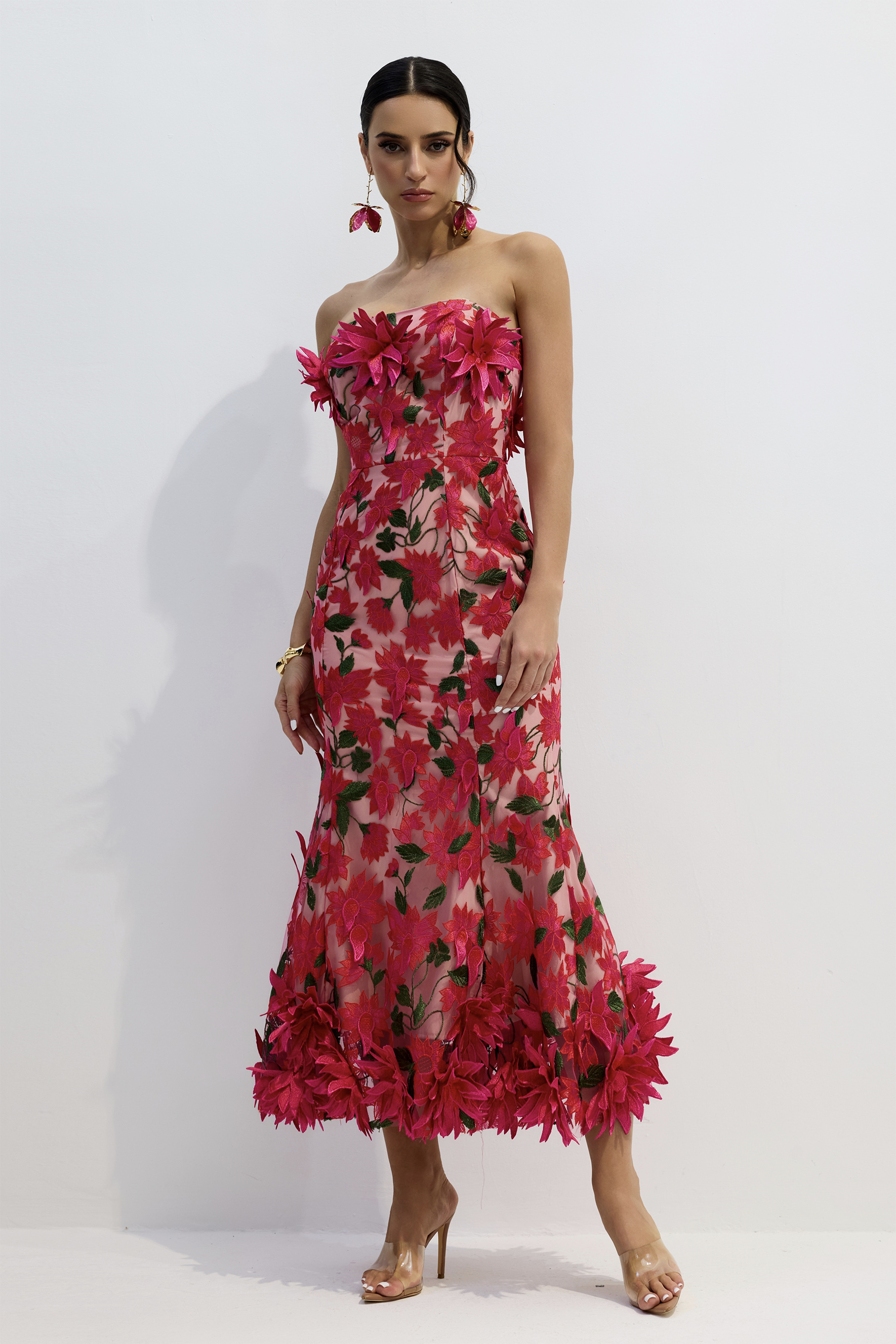 Gloria Floral Embroidery Strapless Maxi Dress