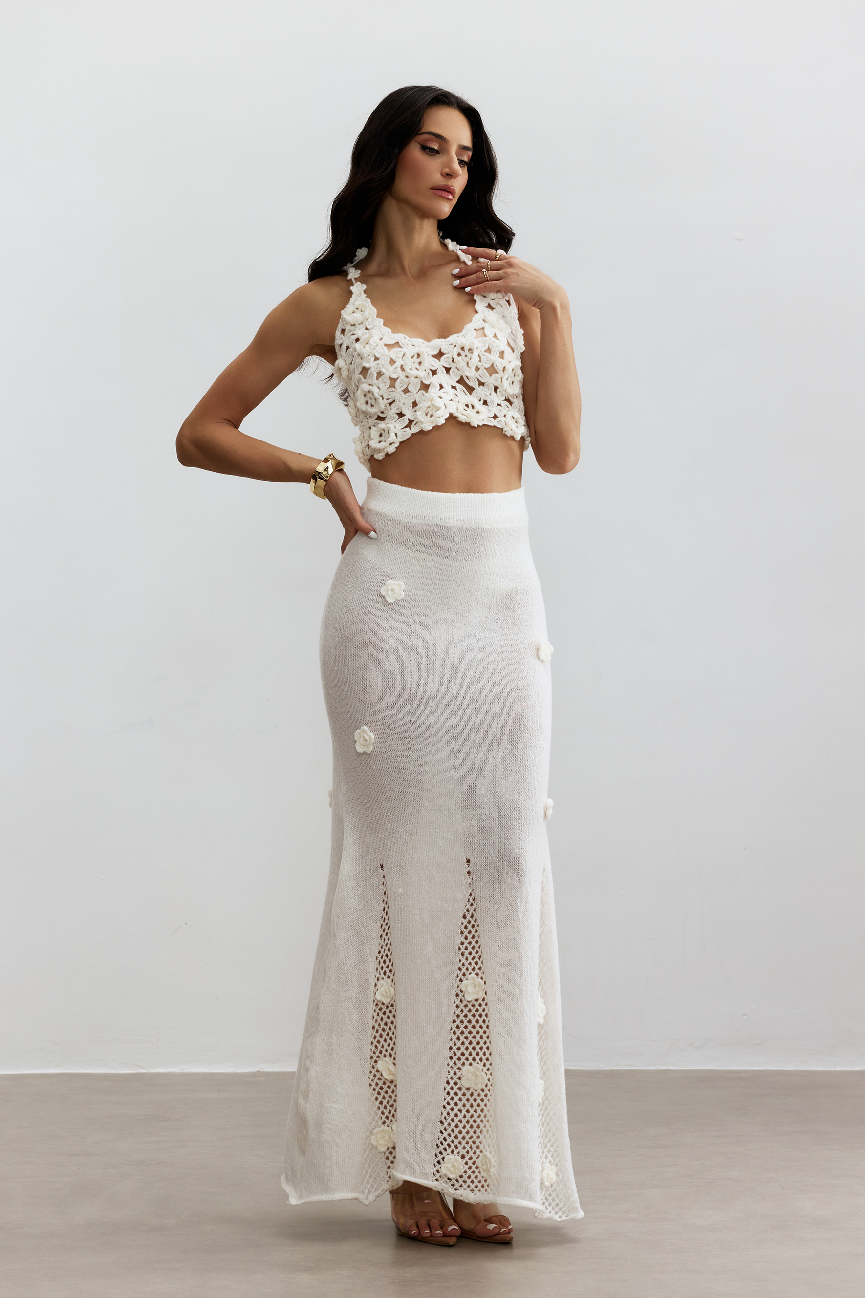 Misty Floral Applique Crochet Skirt Set