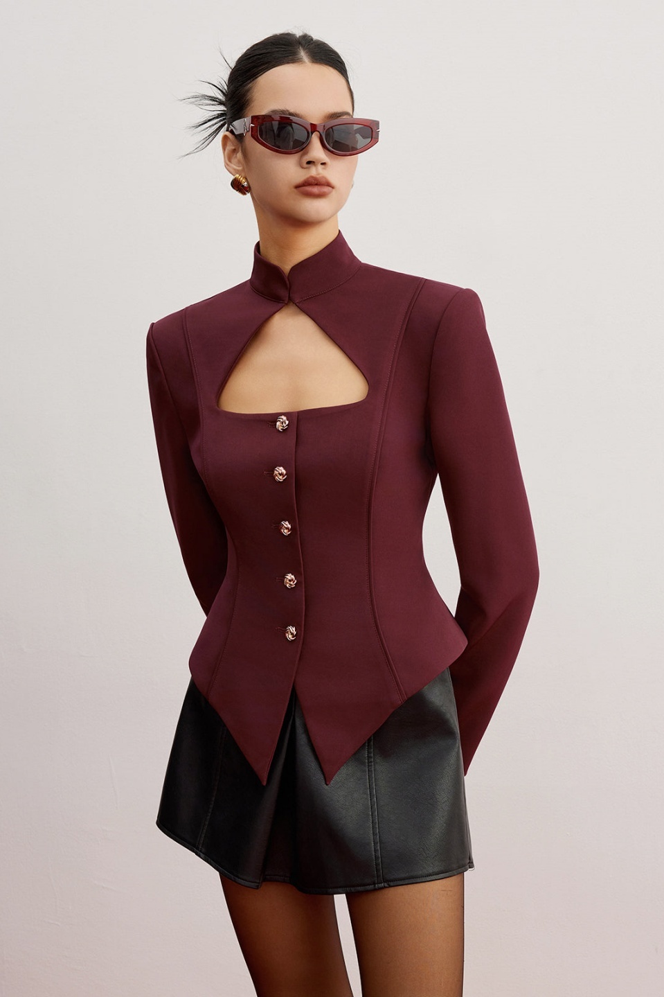 Edwina Stand Collar Cutout Blazer