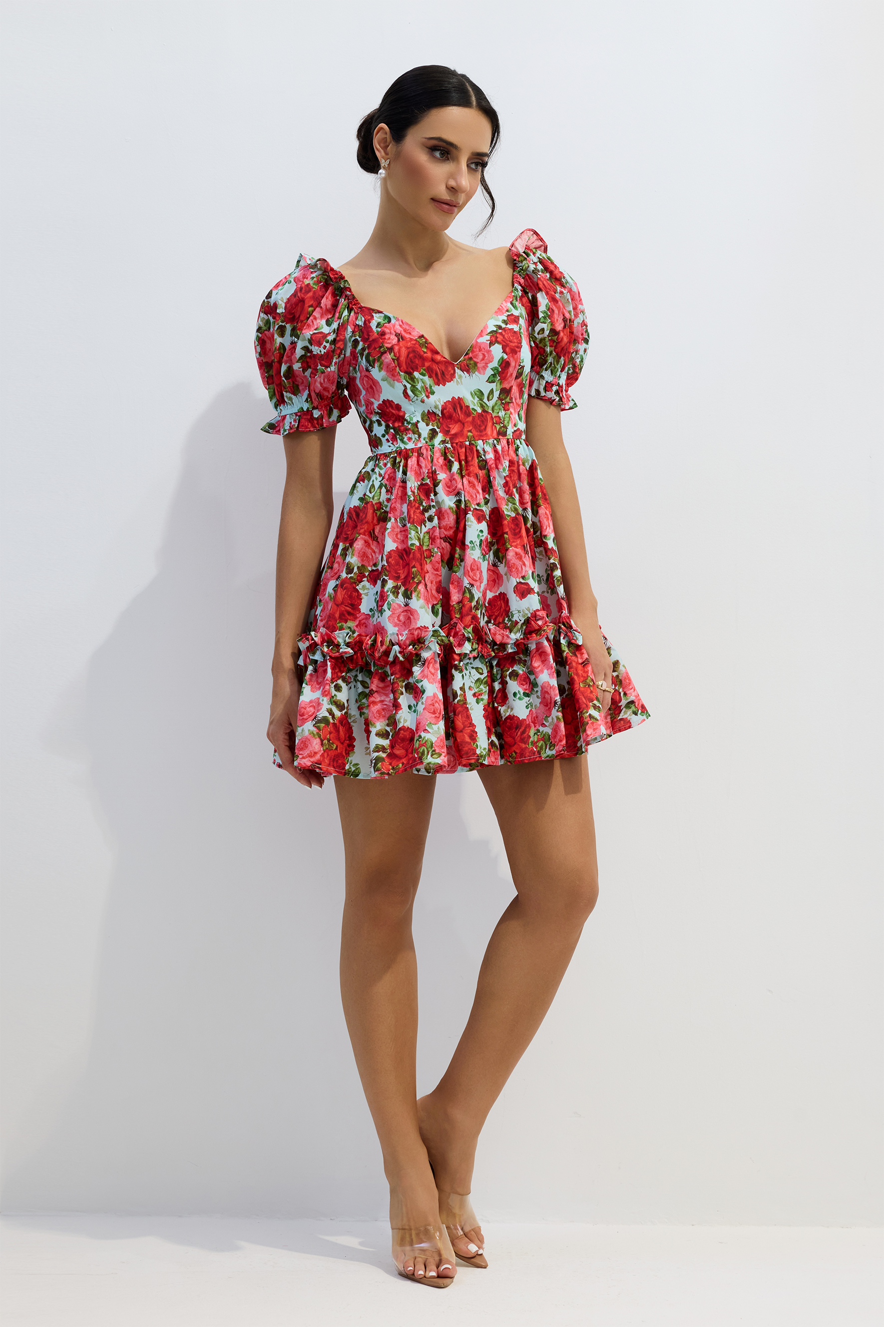 Doris Floral Print V-neck Mini Dress