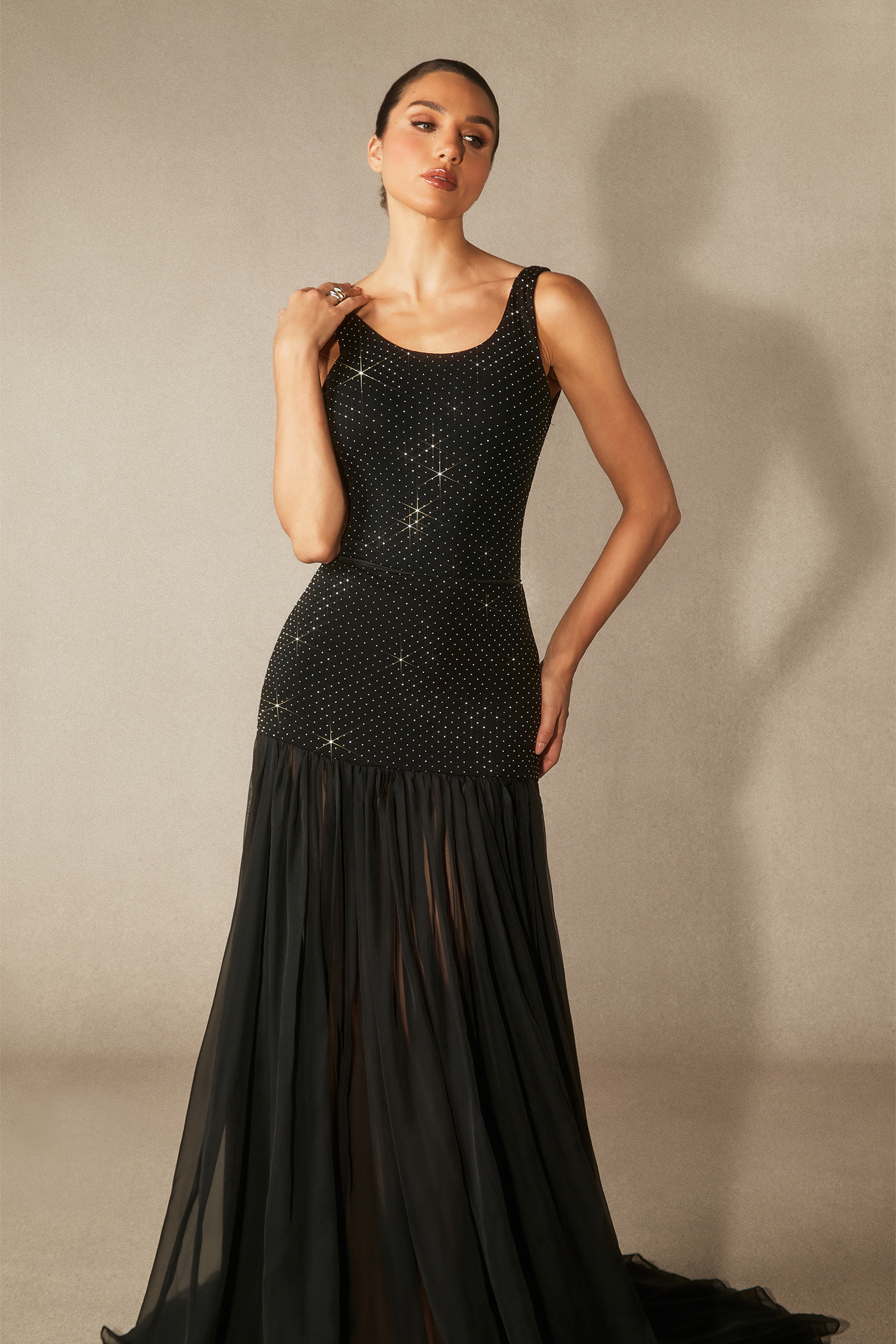 Miley Rhinestone Embellished Bodysuit & Sheer Maxi Skirt Set