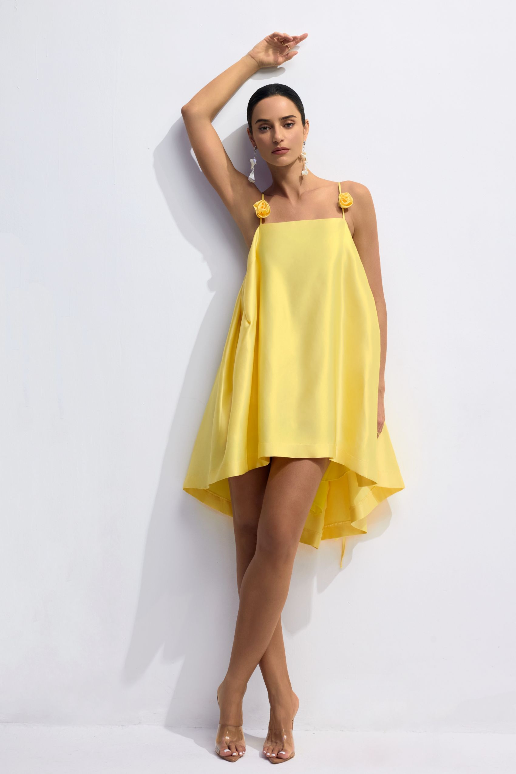 Emma Spaghetti Strap Rose Detail Mini Dress