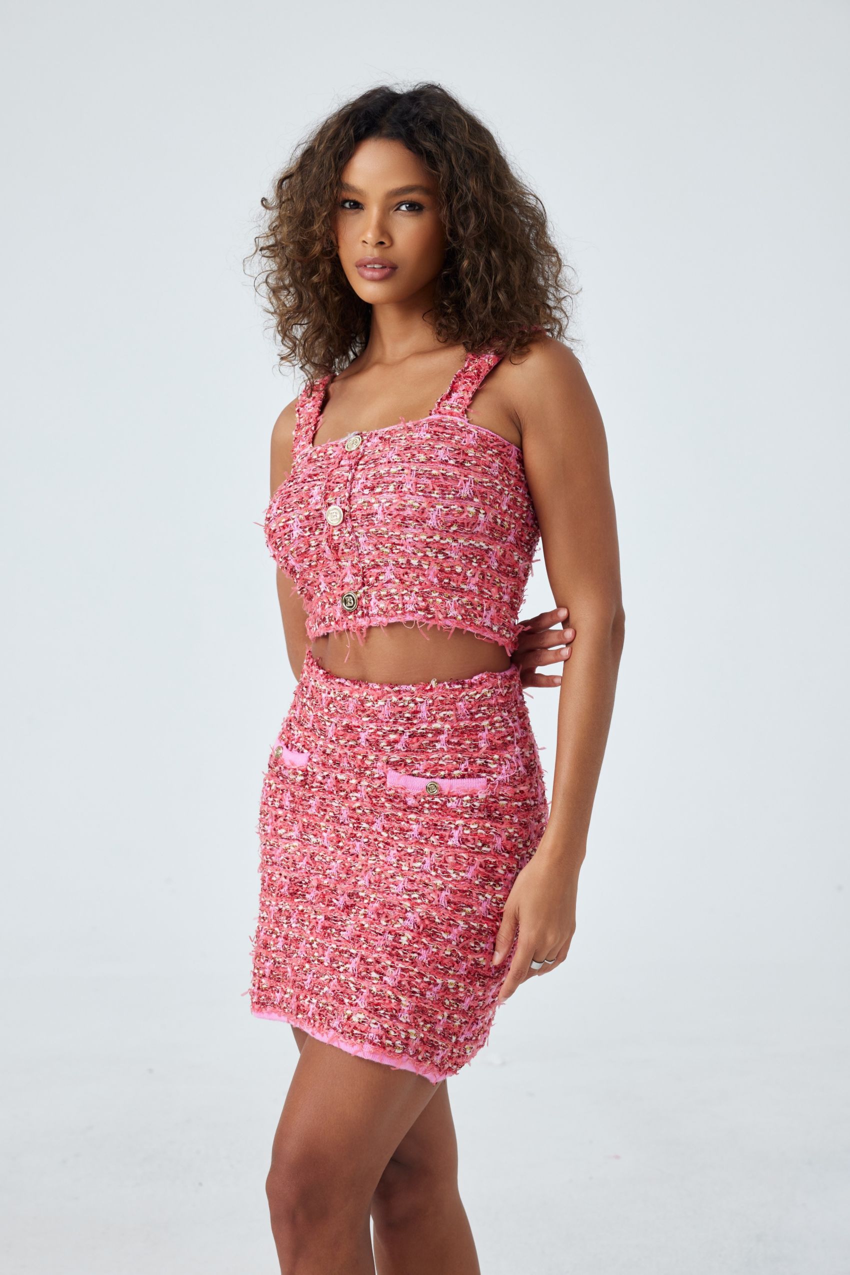 Riva Square Neck Tweed Crop Top & Skirt Set