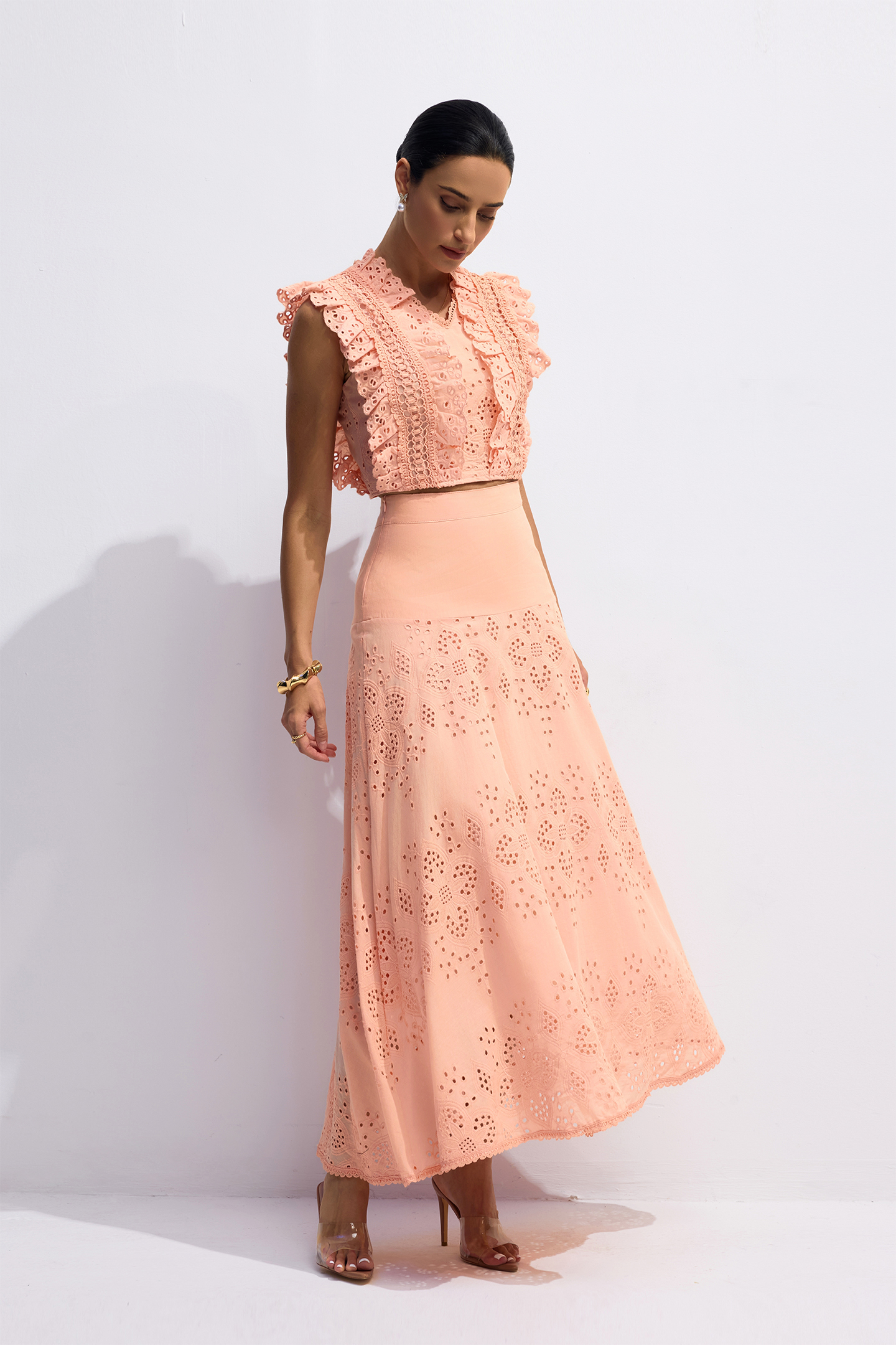 Juliana V-neck Embroidery Crop Top & Skirt Set