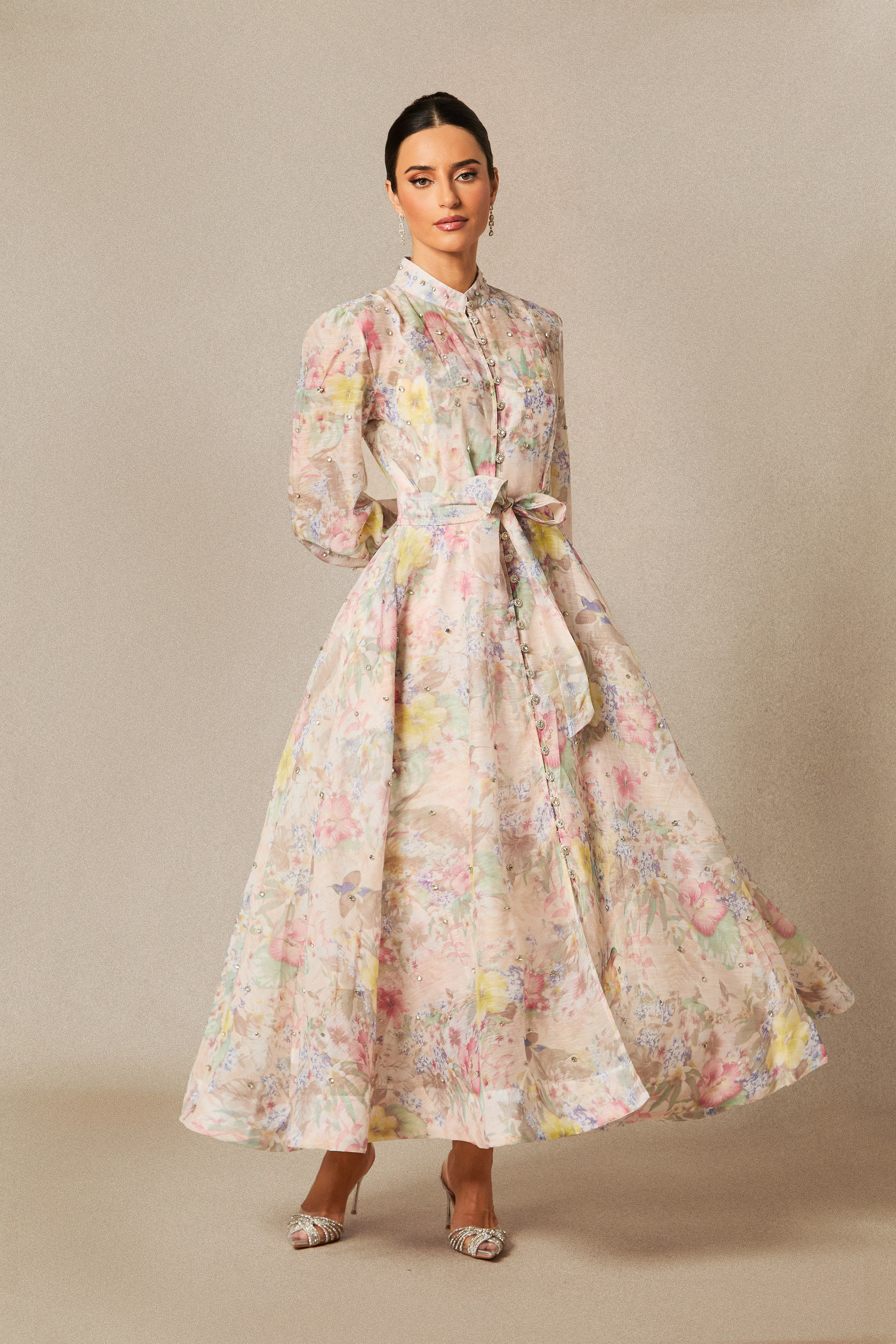 Anne Floral Print Balloon Sleeve Maxi Dress