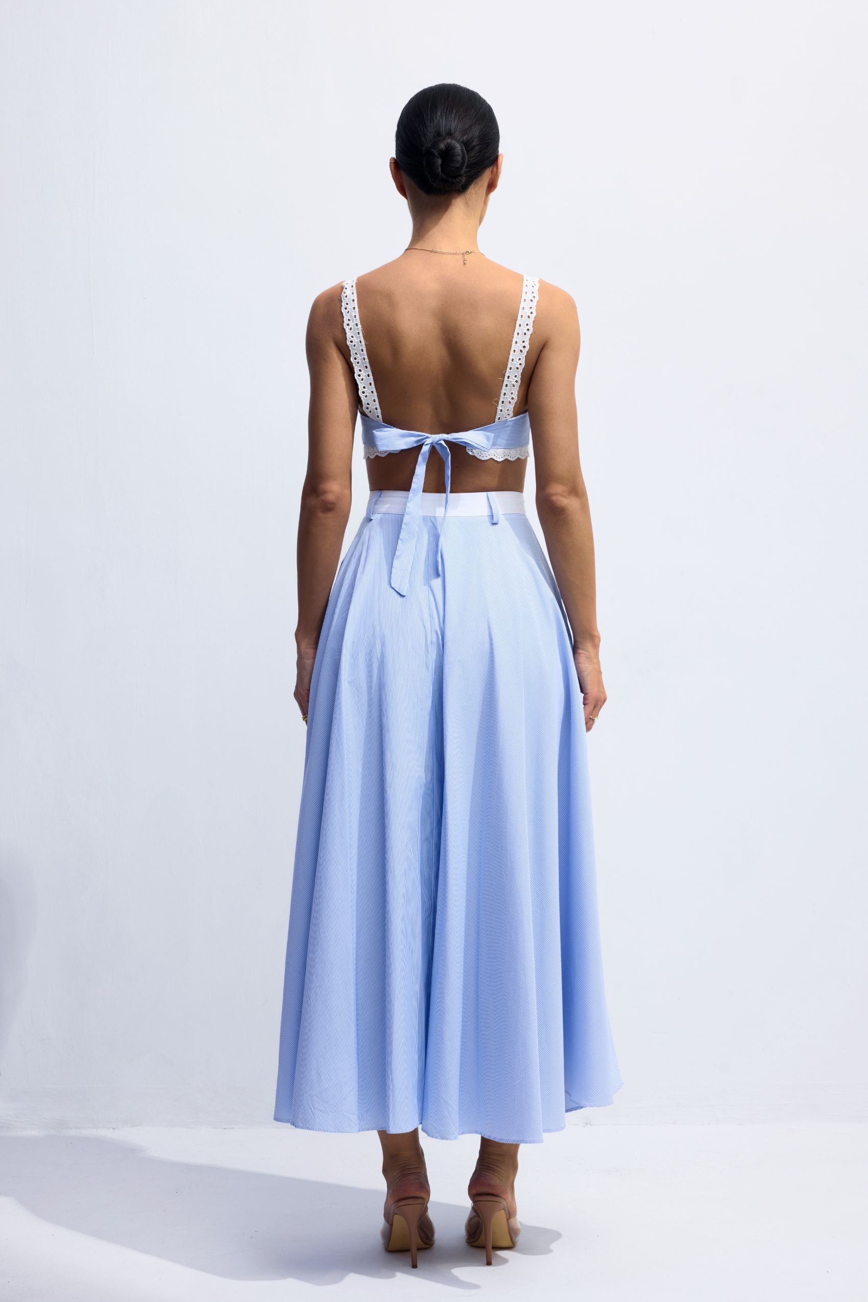 Astrid Lace Contrast Stripes Camisole & Skirt Set