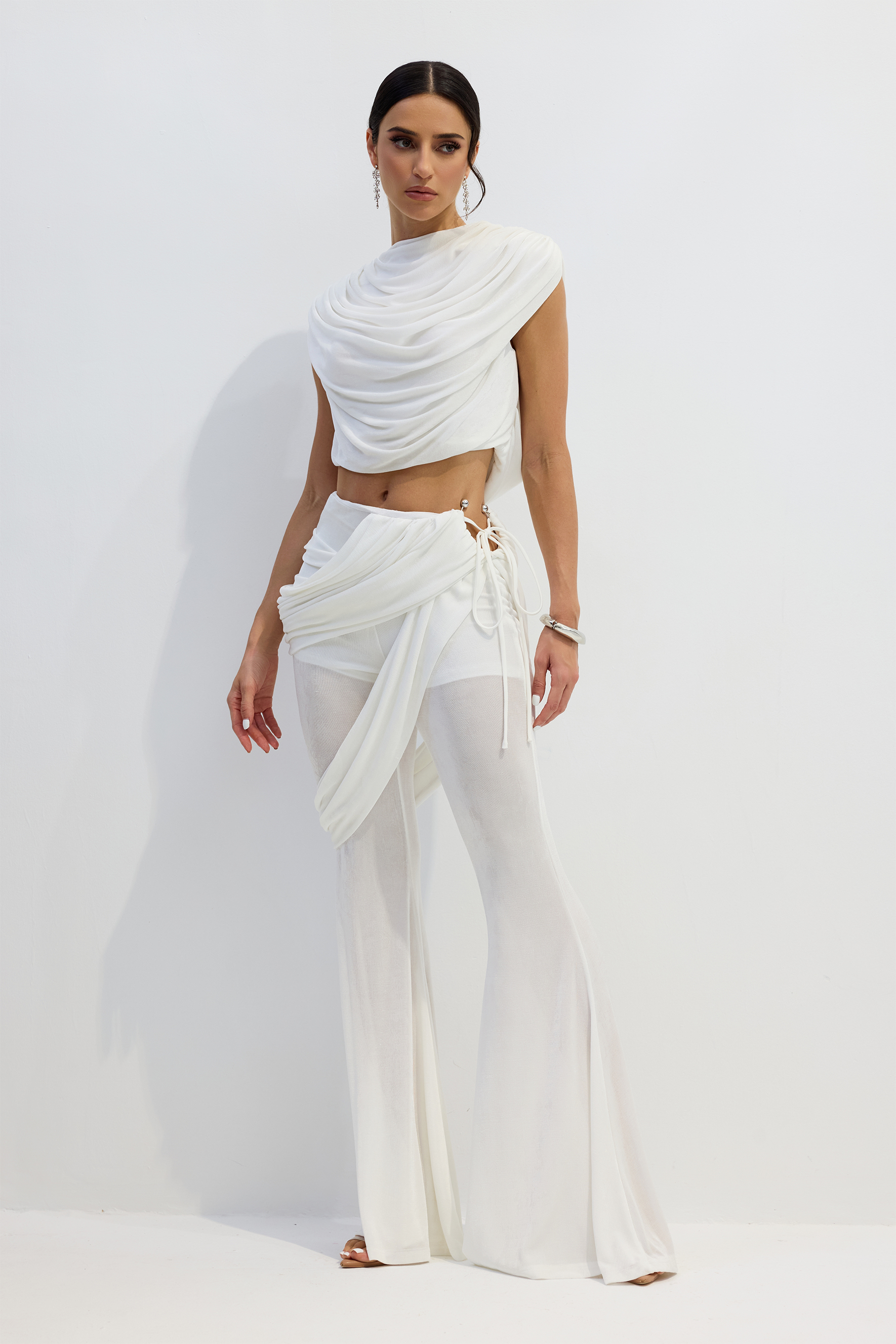 Vania Draped Crop Top & Flared Pants Set