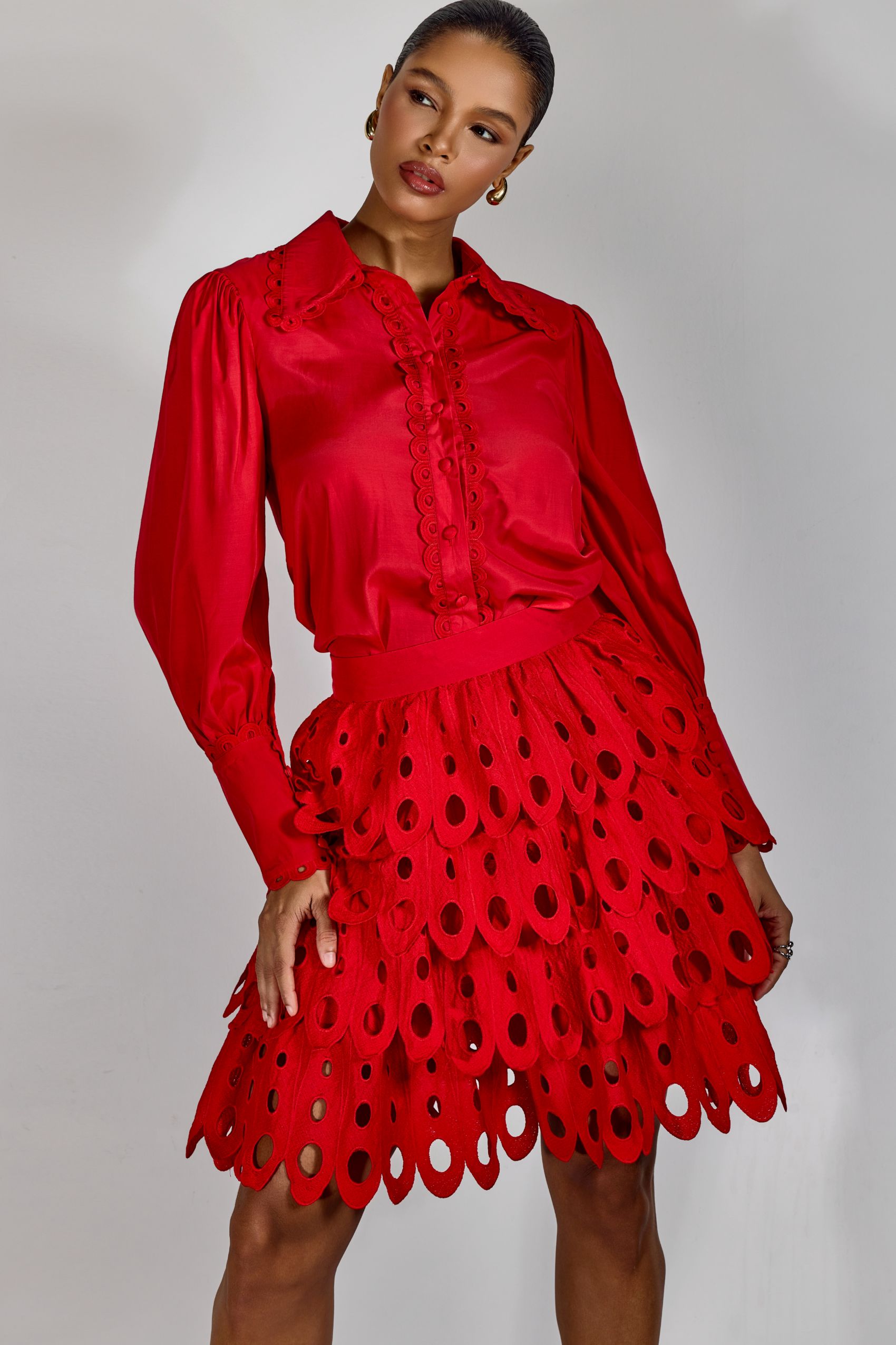 Jessie Long Sleeve Shirt & Tiered Eyelet Skirt Set