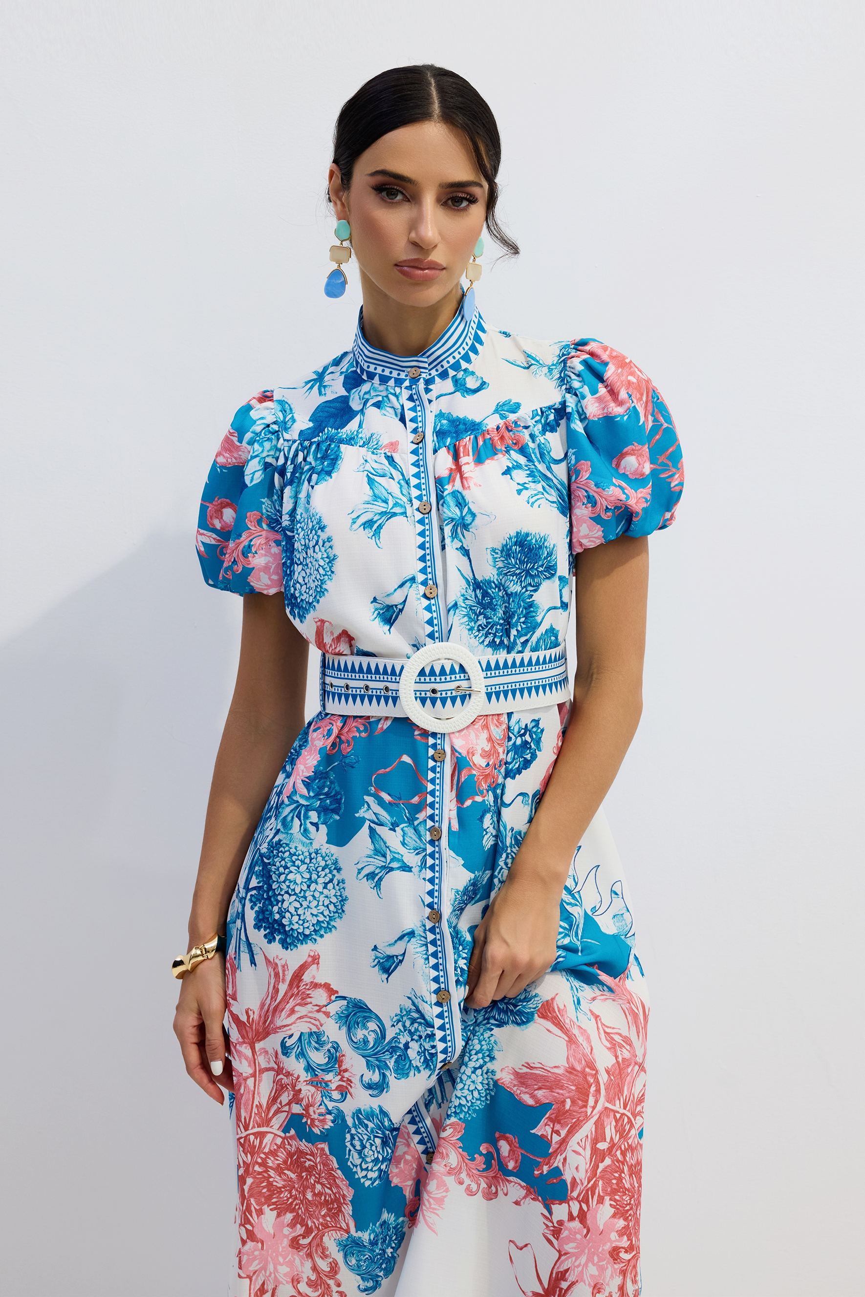 Karen Floral Print Puff Sleeve Midi Dress