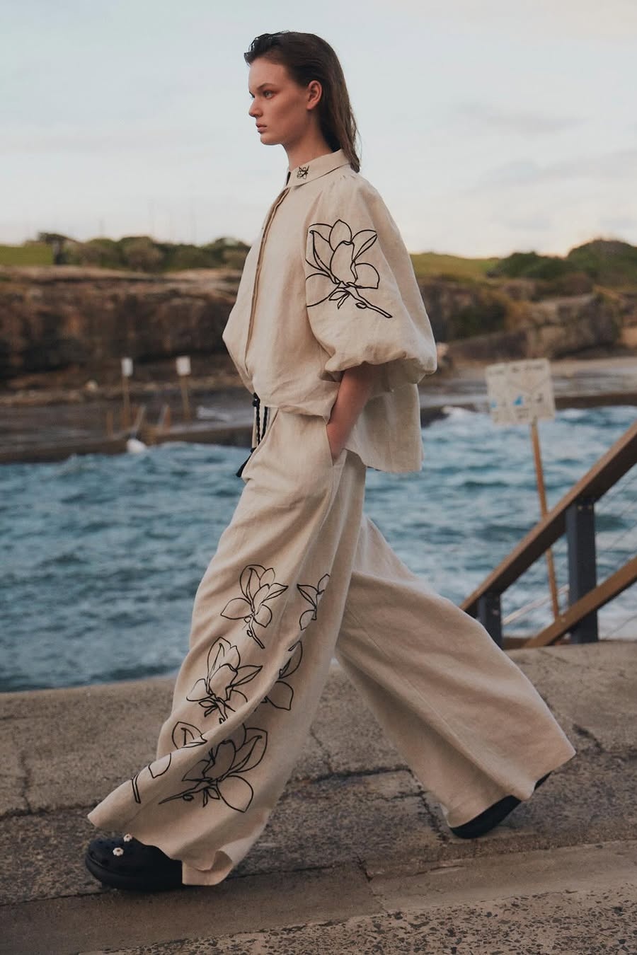 Liz Embroidered Floral Shirt & Pants Set