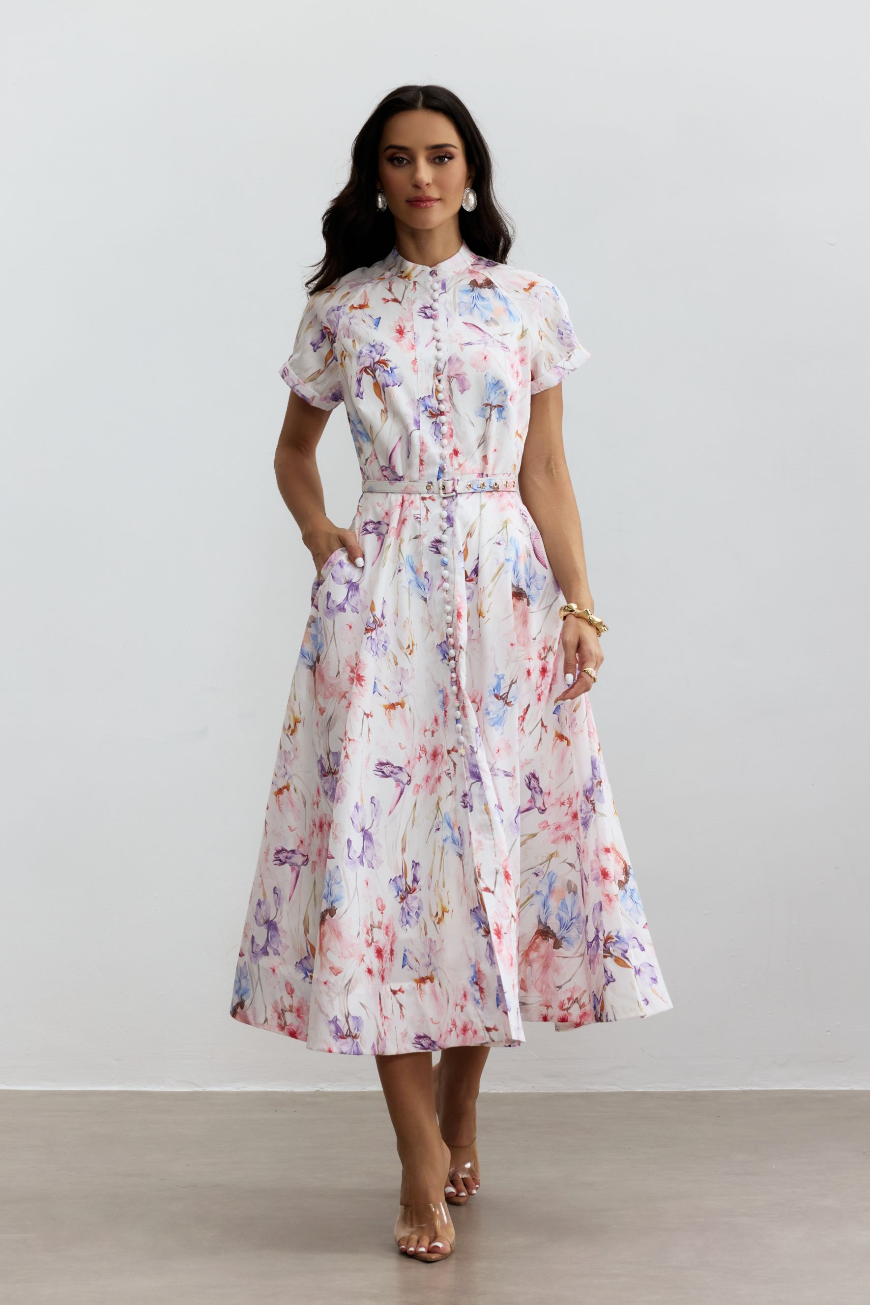 Muriel Floral Print Short Sleeve Midi Dress