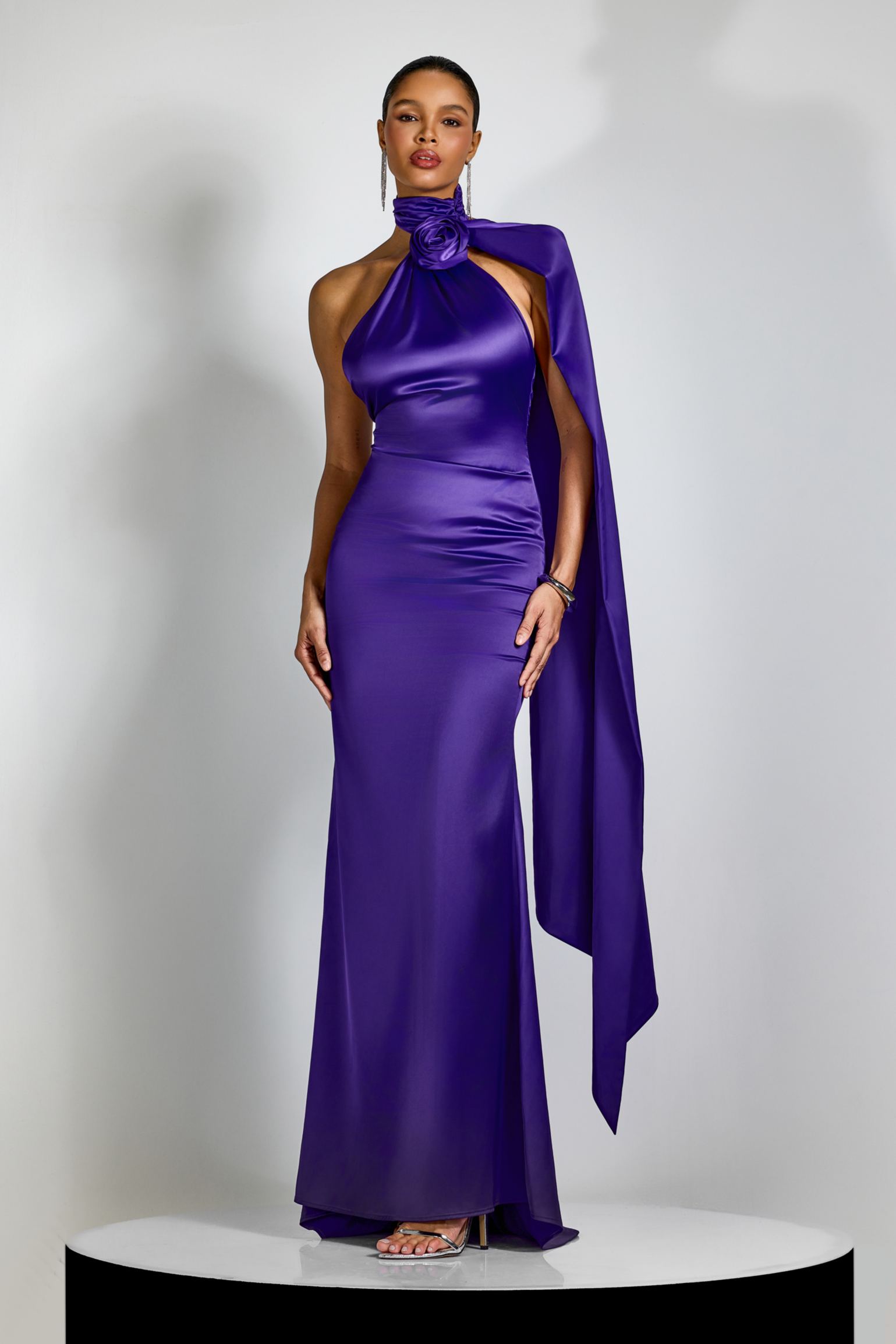 Verna Halter Floral Maxi Satin Dress