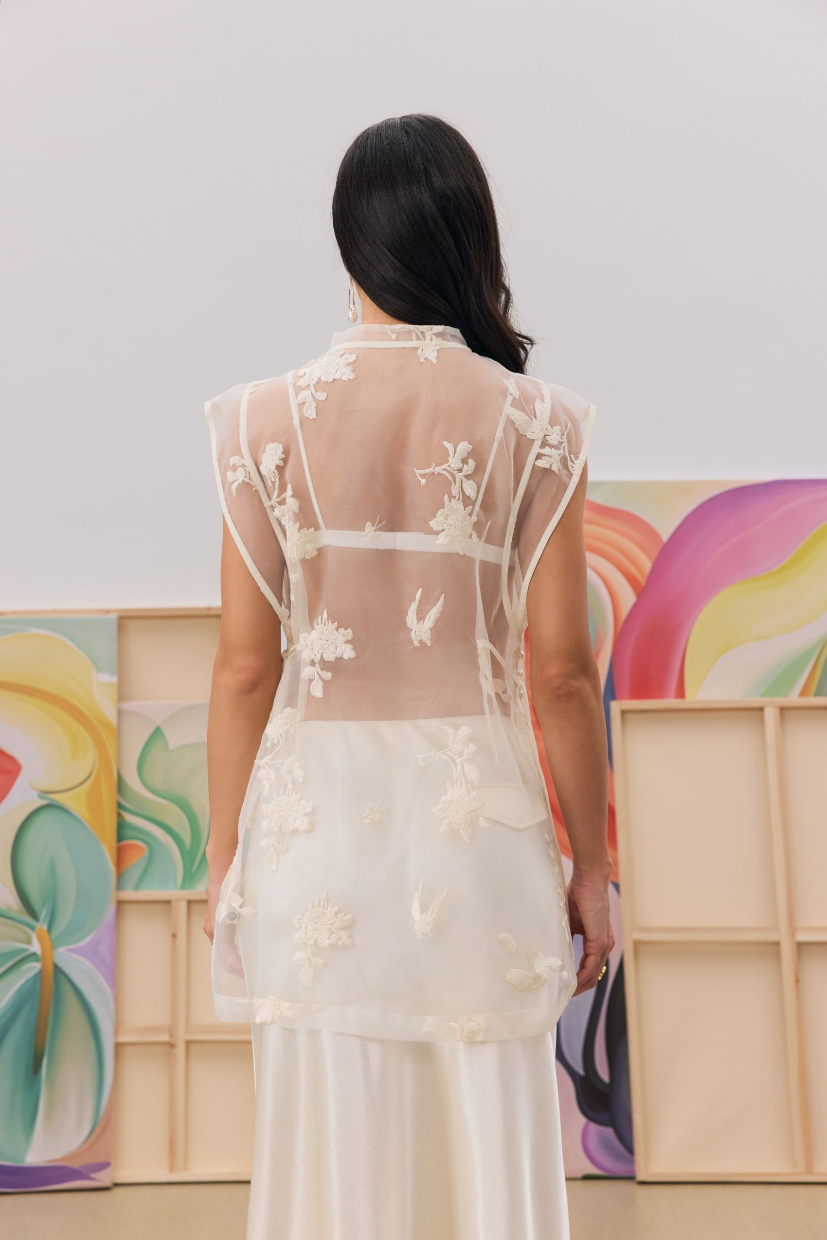 Kyla Floral Embroidery Sheer Overlay Top