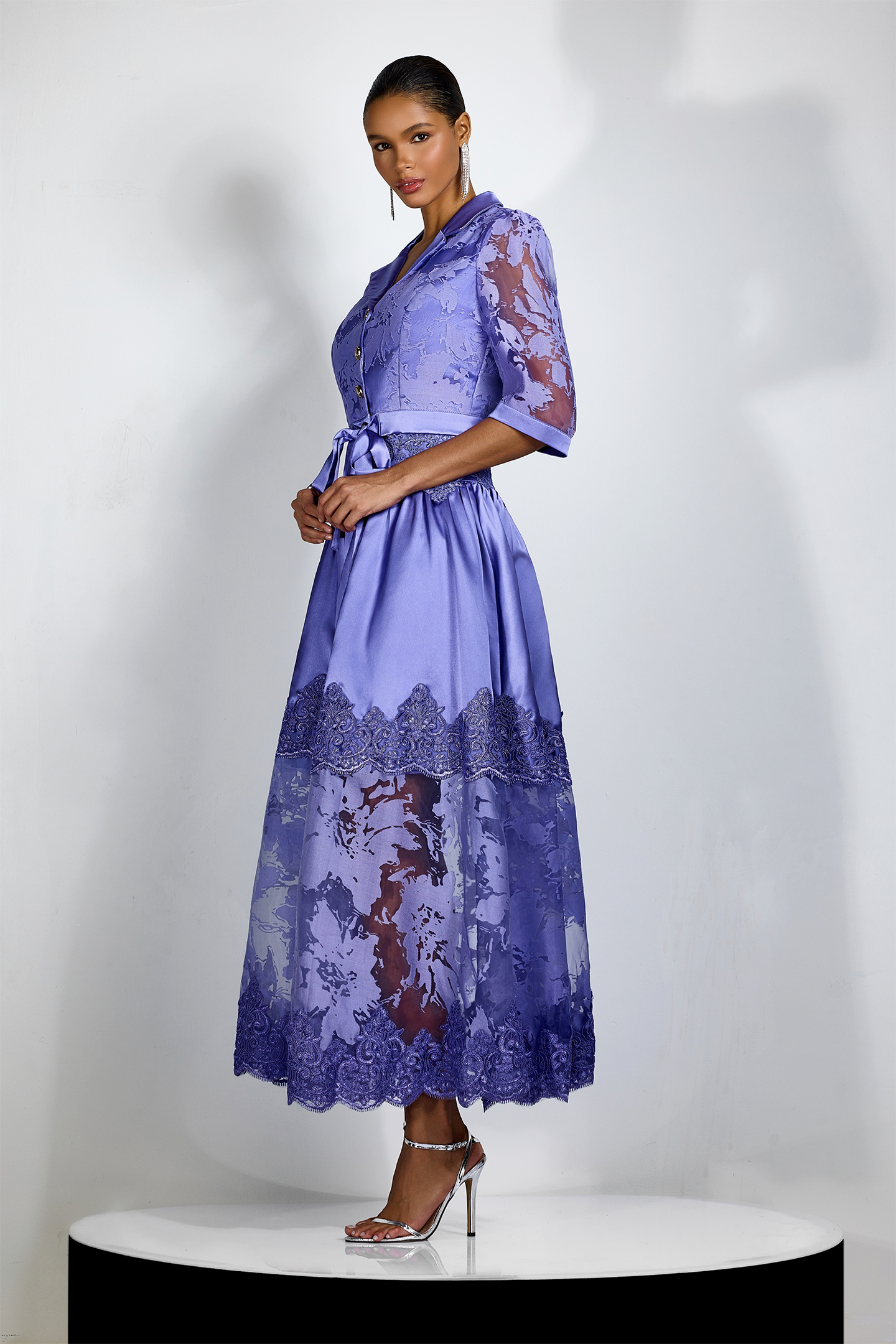 Agnes Floral Lace Lapel Collar Blouse & Skirt Set