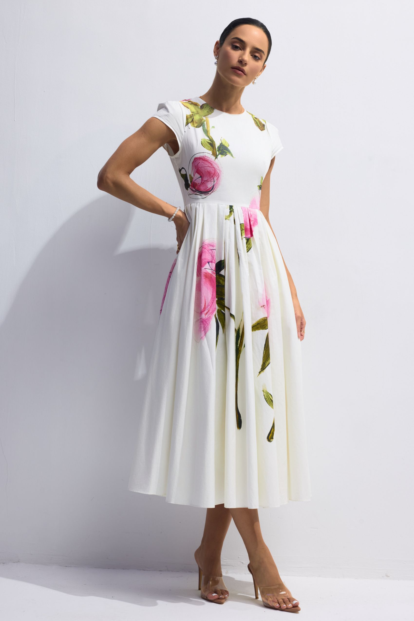 Lindsay Rose Printed Cap Sleeve Midi Dress