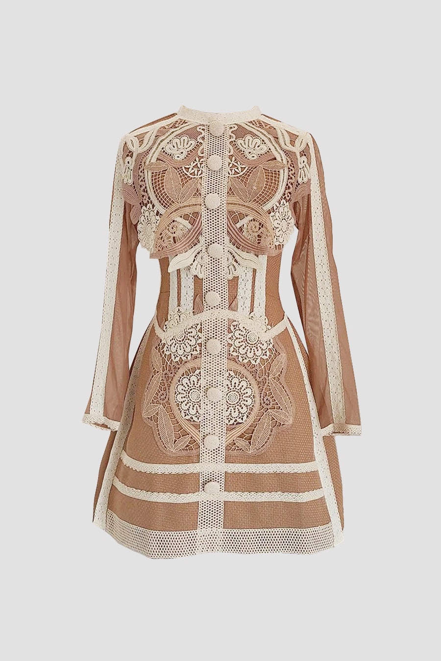 Virginia Embroidery Lace Long Sleeve Mini Dress