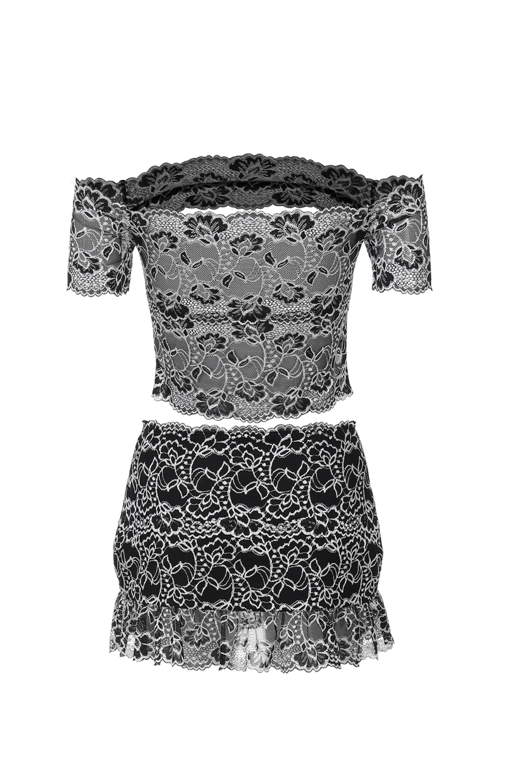 Marissa Off Shoulder Floral Lace Skirt Set