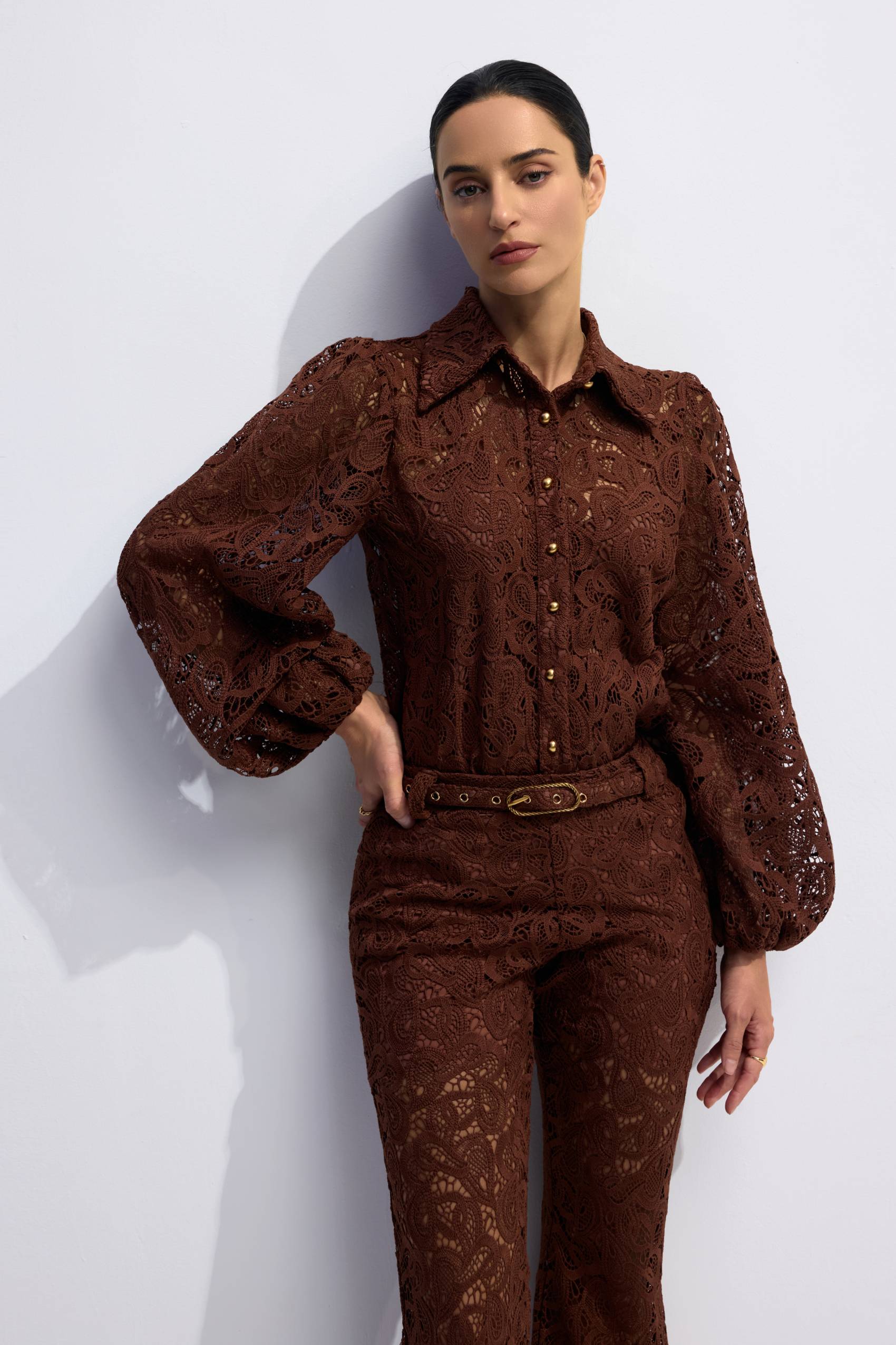 Penelope Lace Blouse & Flare Pants Set