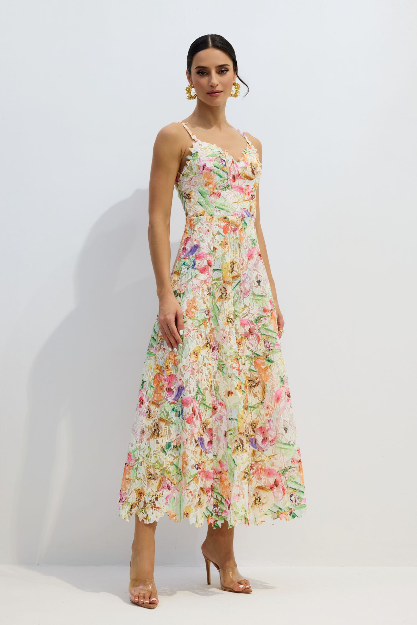 Violet Floral Embroidered Lace Midi Dress