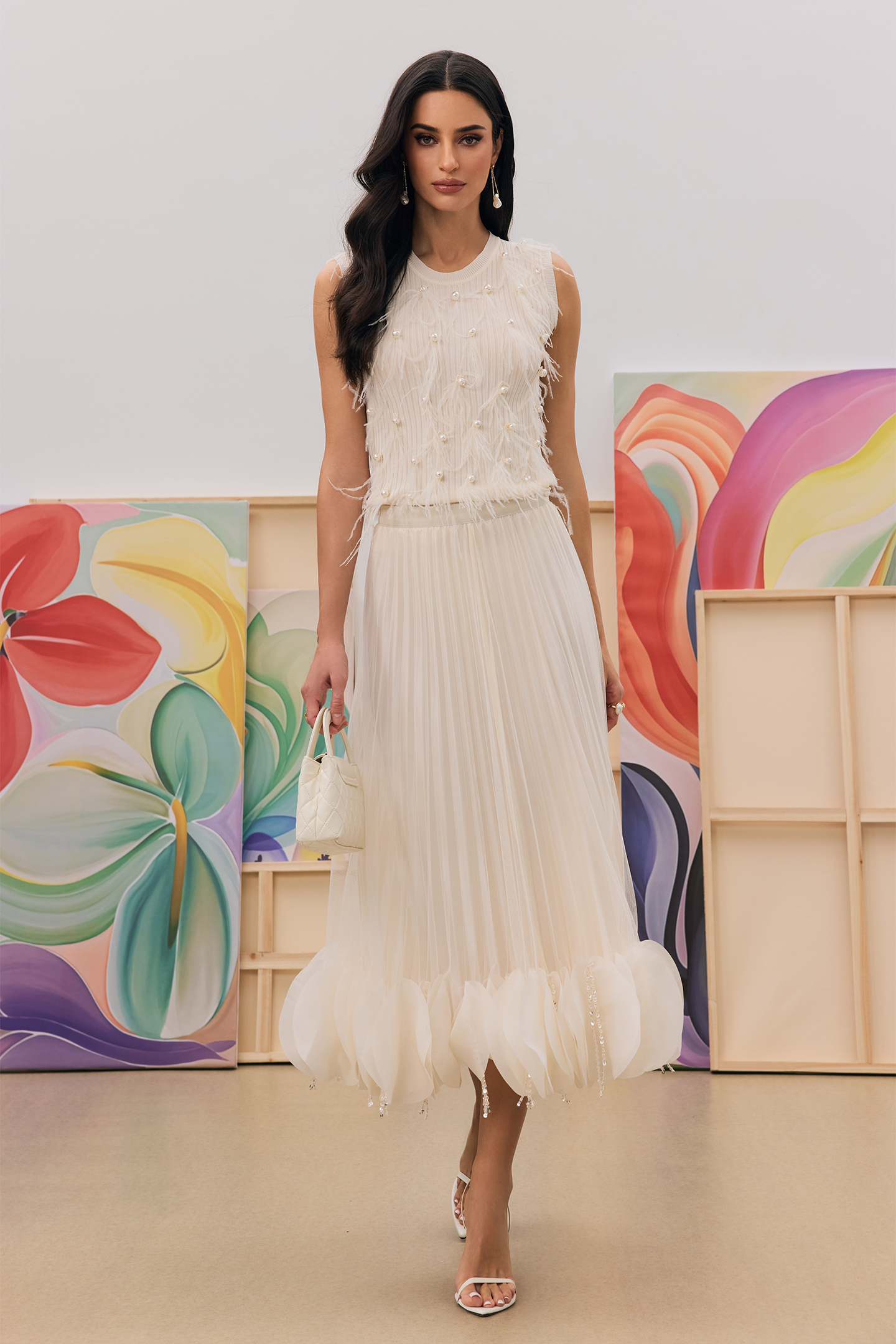 Marilyn Pearl Embellished Feather Knit Vest