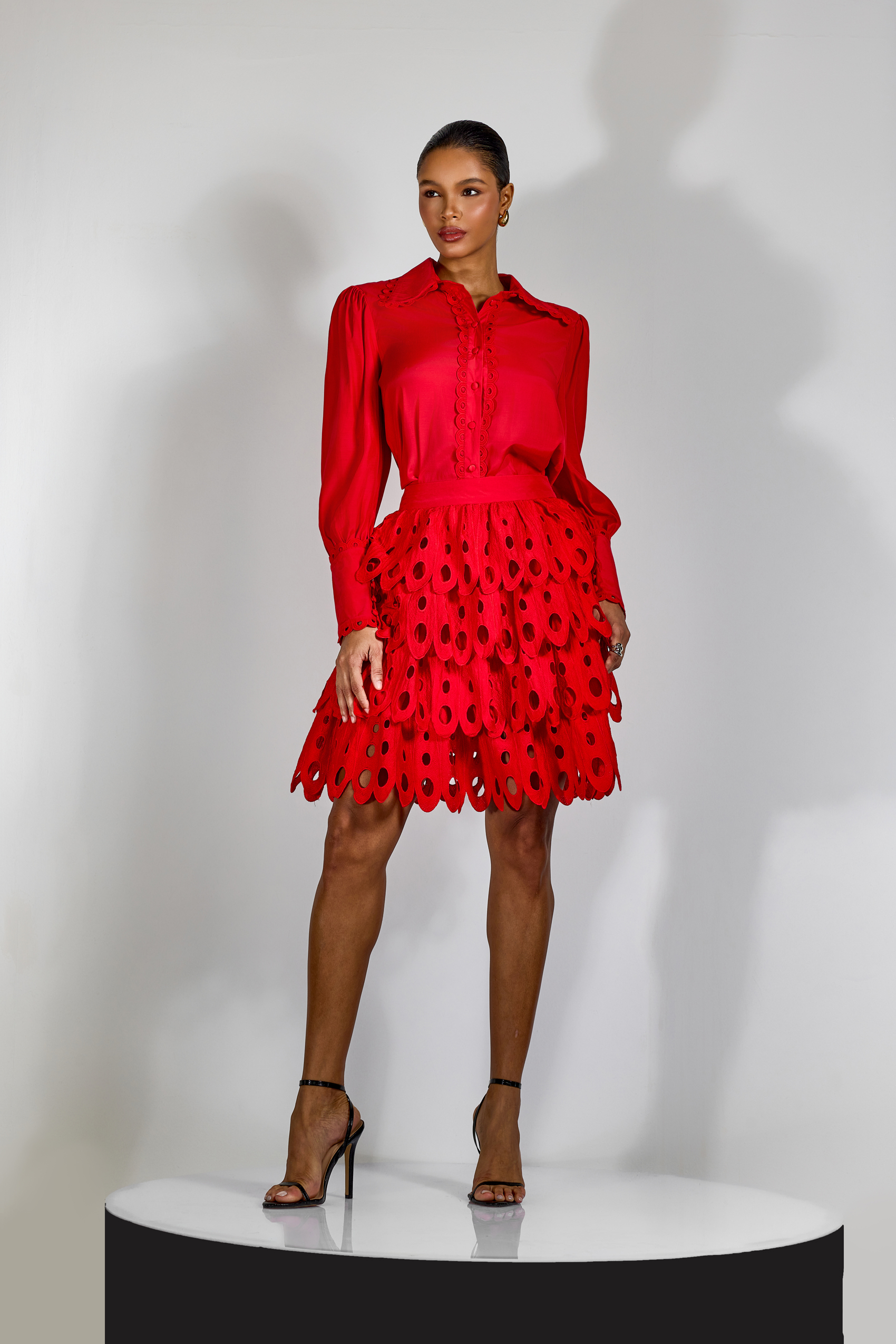 Jessie Long Sleeve Shirt & Tiered Eyelet Skirt Set