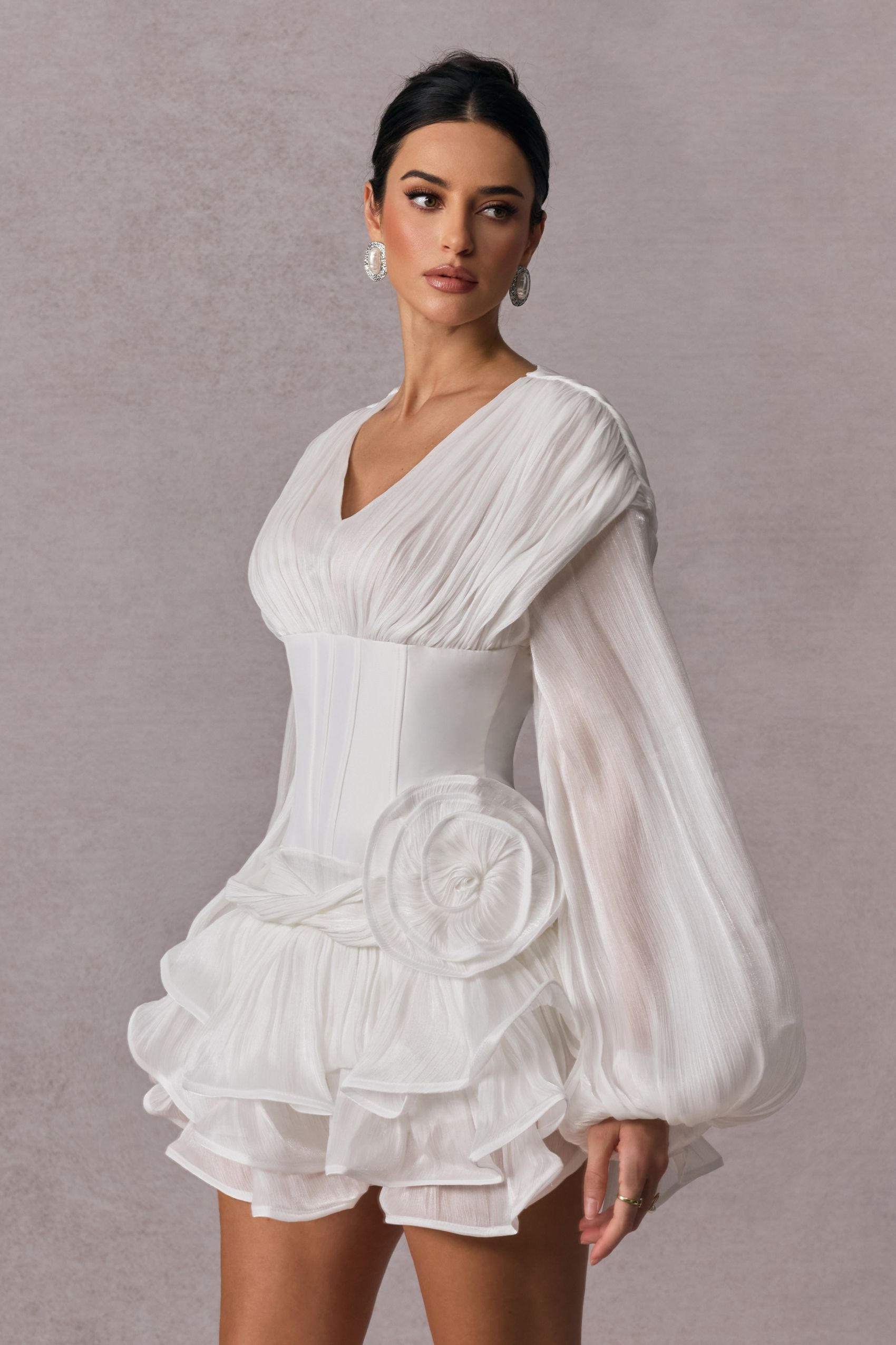 Quintina Floral Applique V-neck Mini Dress