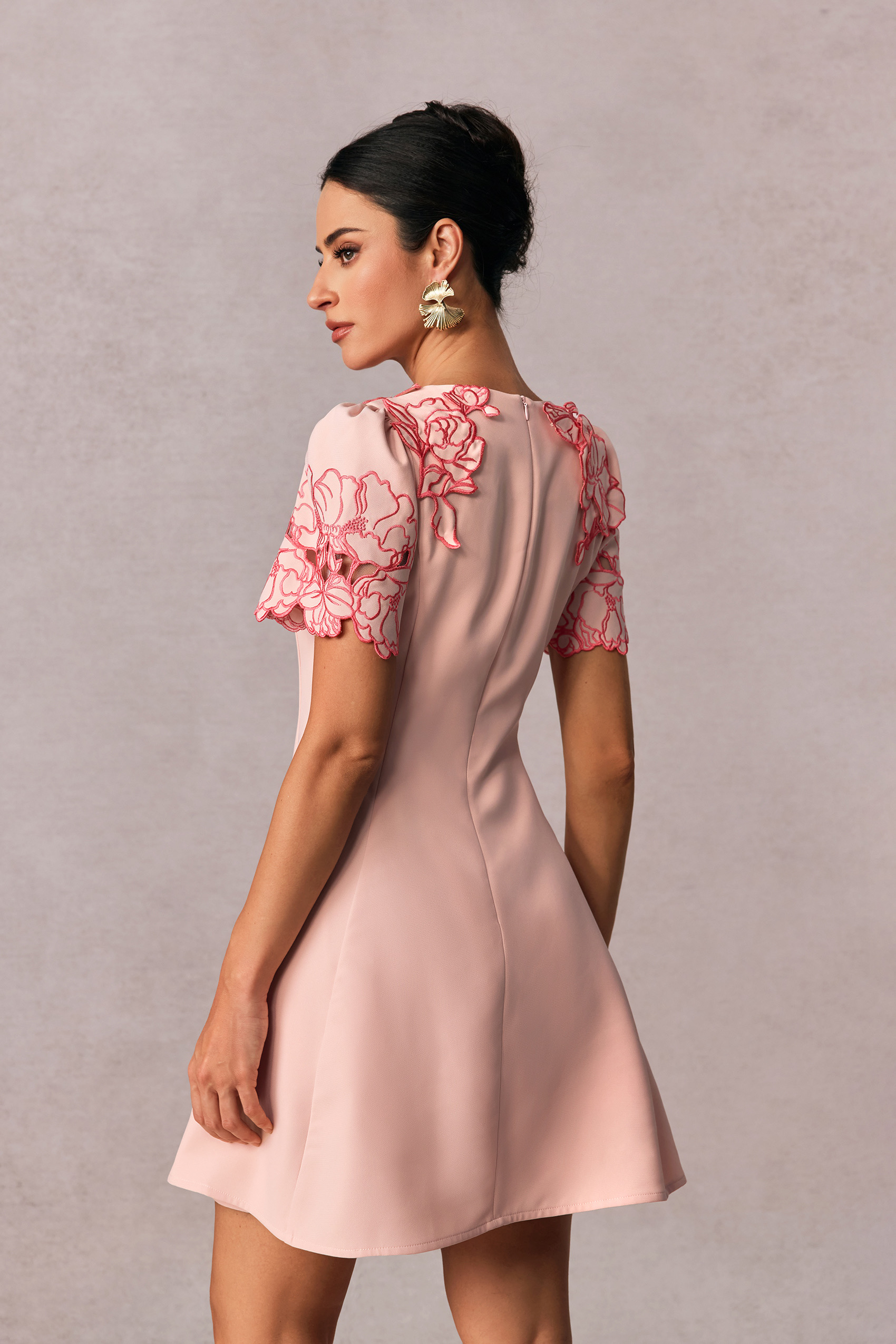 Moira Floral Embroidered Short Sleeve Mini Dress