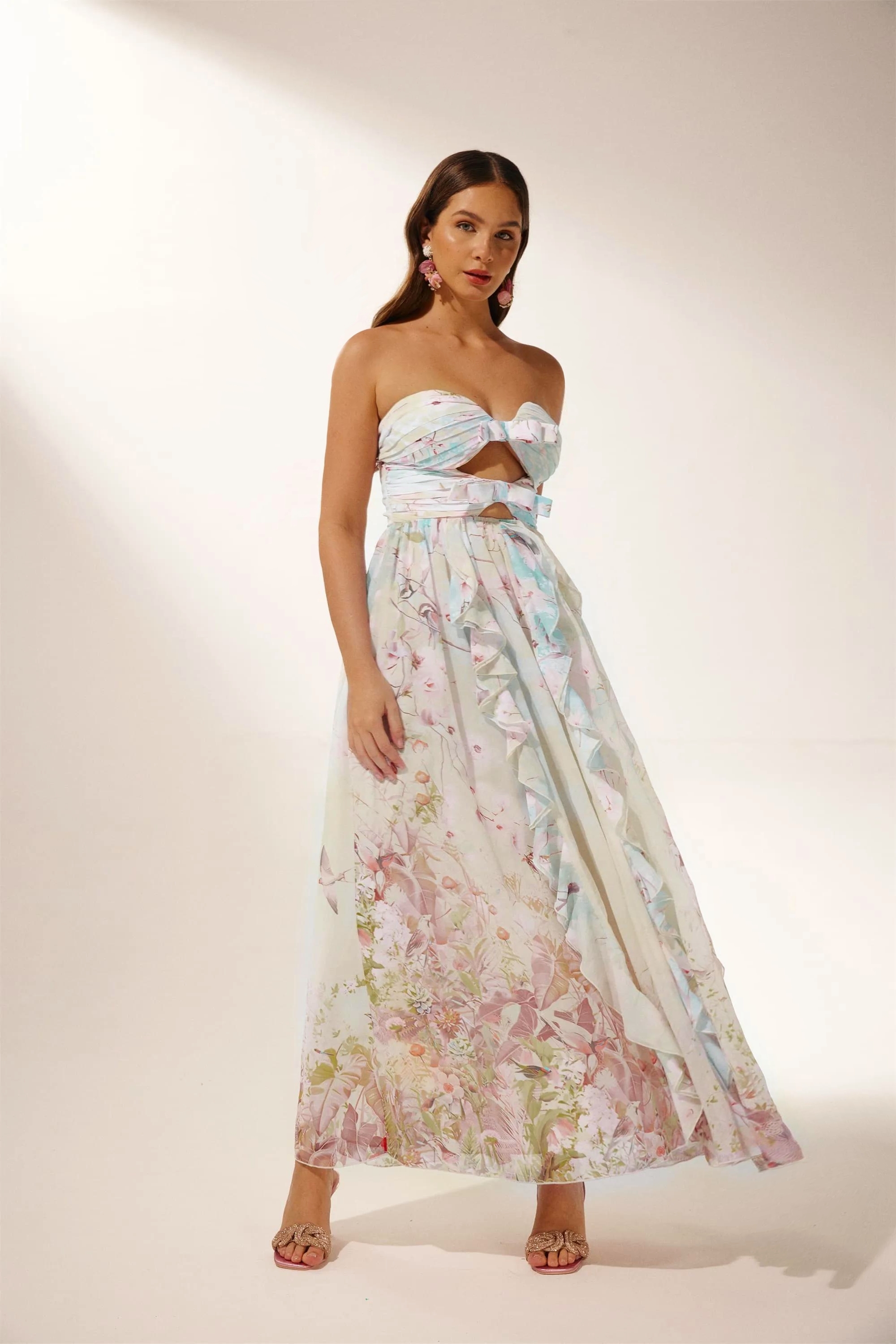 Octavia Printed Cut-out Ruffle Maxi Dress