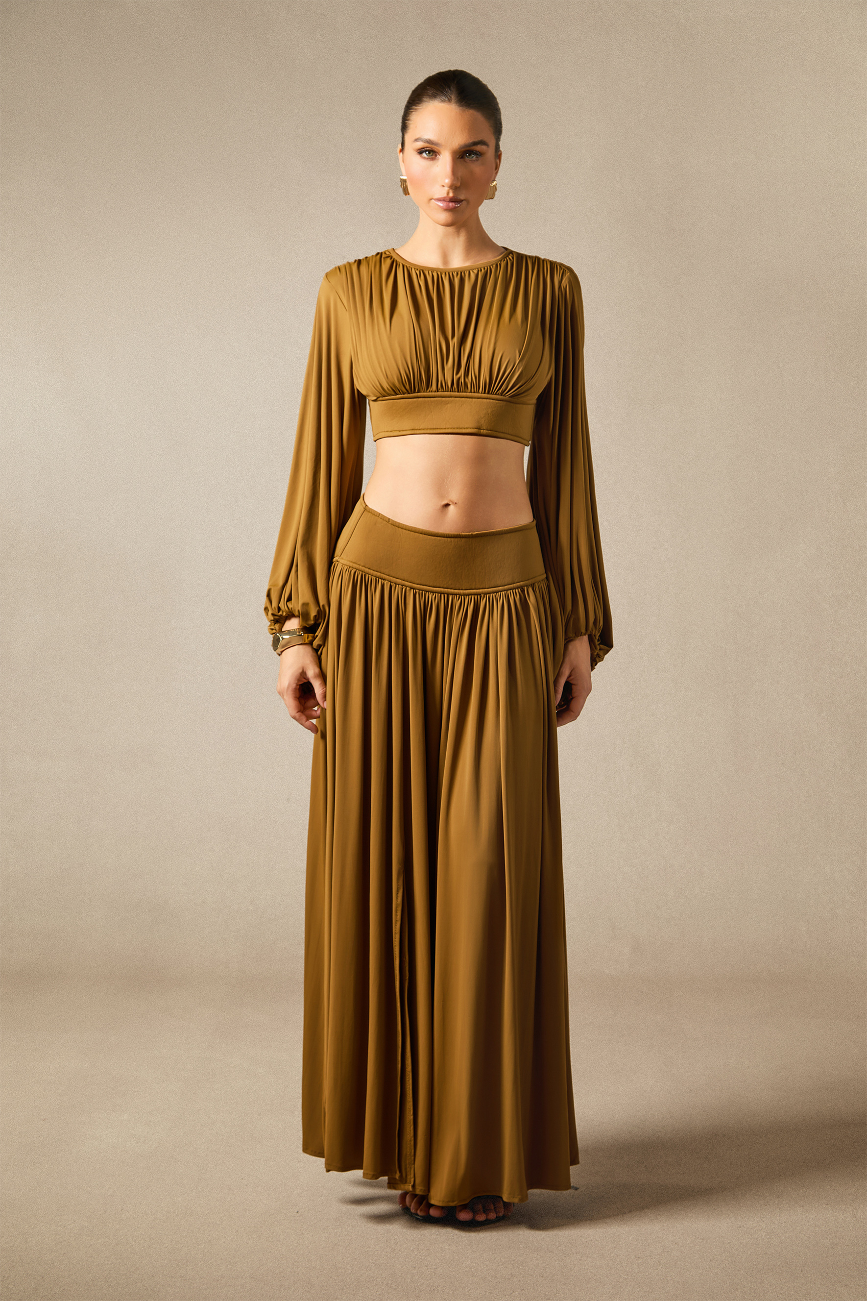 Heidi Long Sleeve Crop Top & Pleated Skirt Set