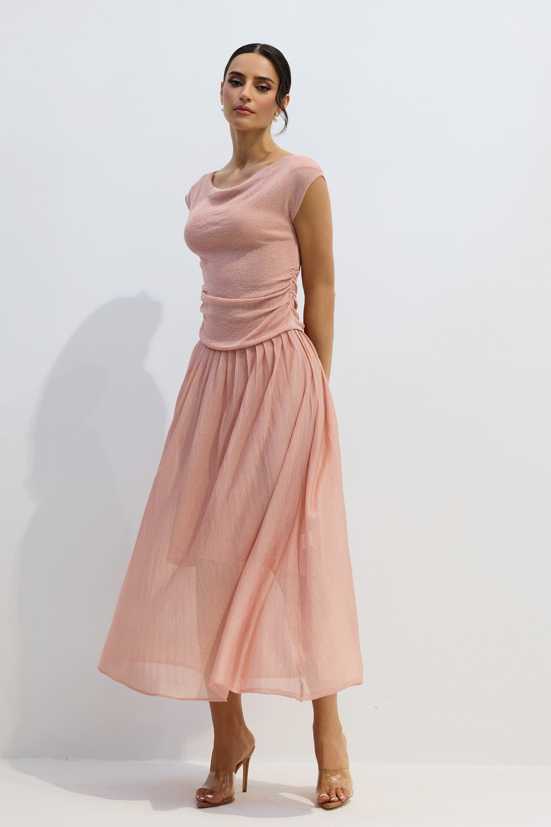 Lois Cap Sleeve Ruched Top & Skirt Set