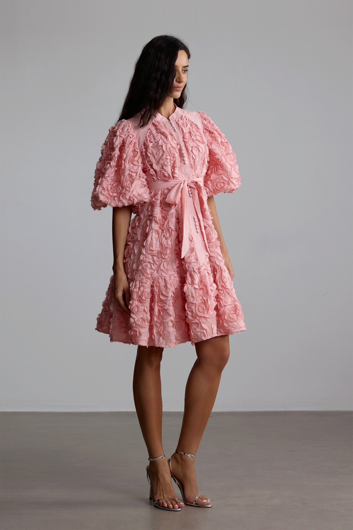 Emeline 3D Floral Balloon Sleeve Mini Dress