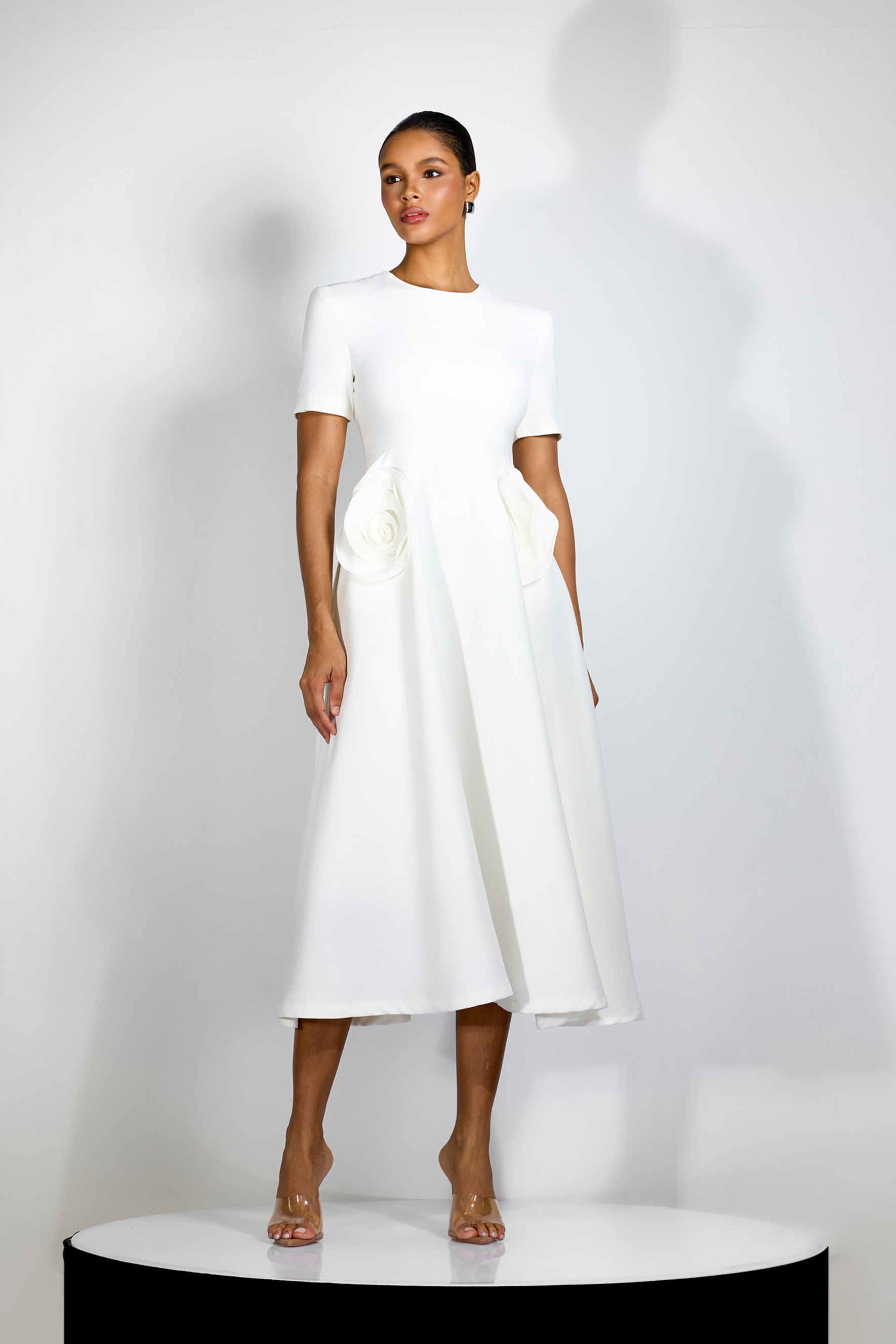 Ava Floral Applique Short Sleeves Midi Dress