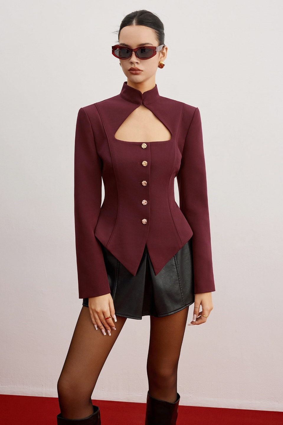 Edwina Stand Collar Cutout Blazer