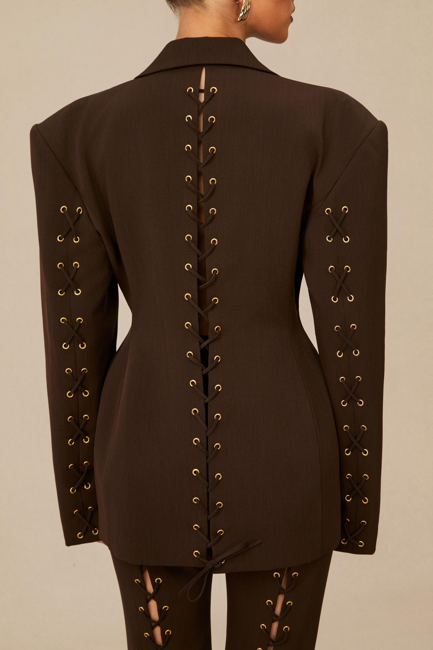 Joanna Lace Up Wide Shoulder Blazer & Trousers Set