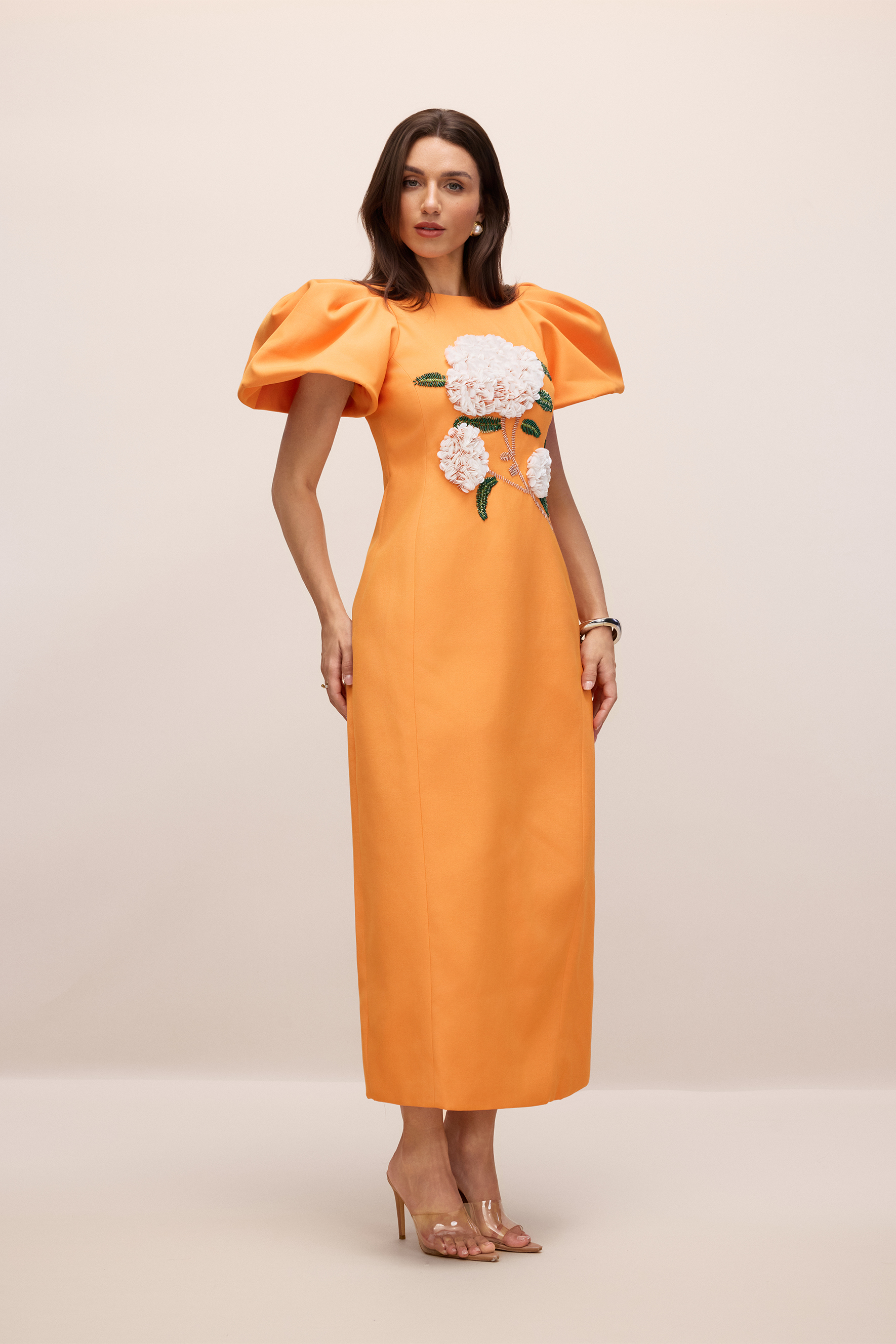 Marnia Puff Sleeve Floral Embroidered Maxi Dress