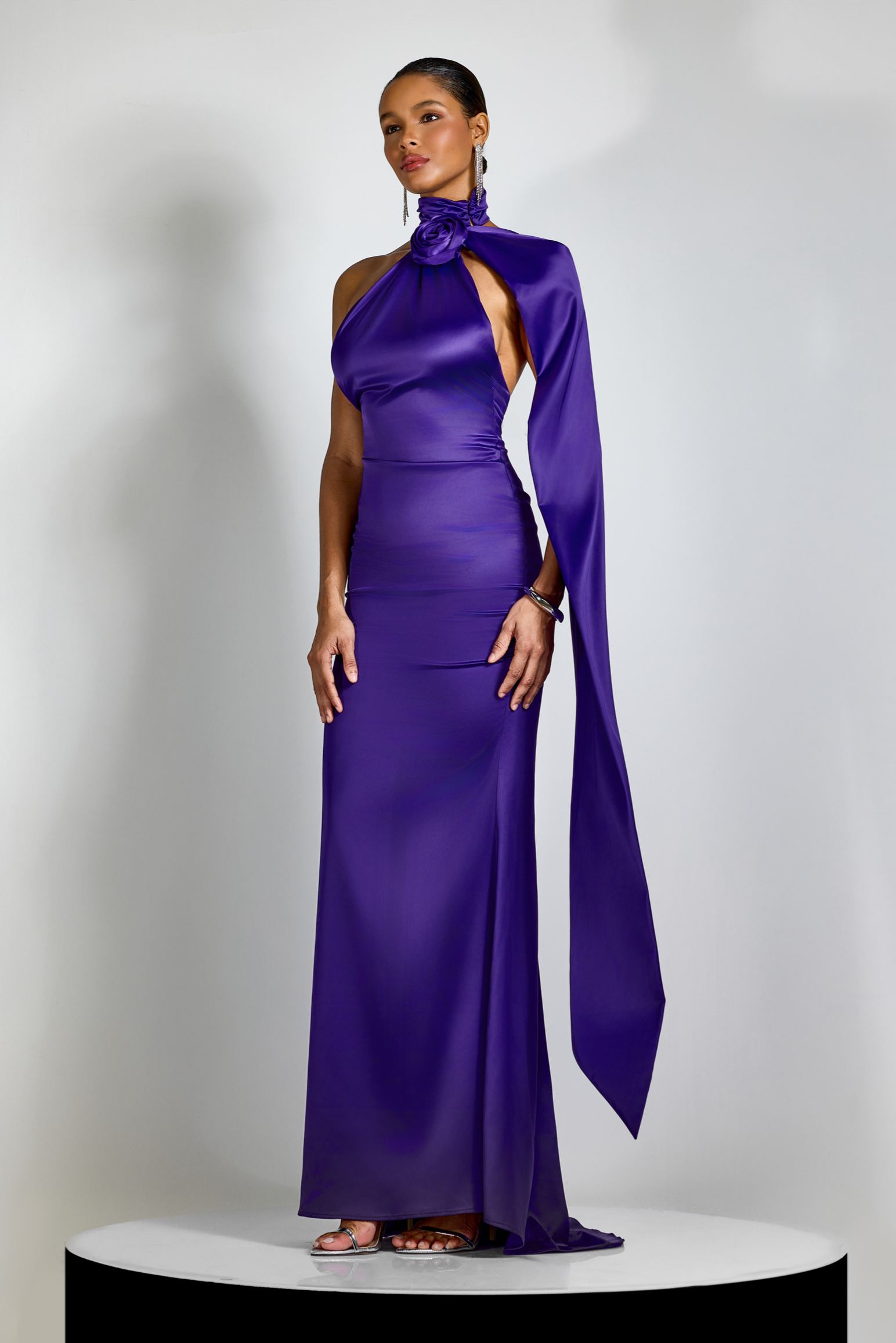 Verna Halter Floral Maxi Satin Dress