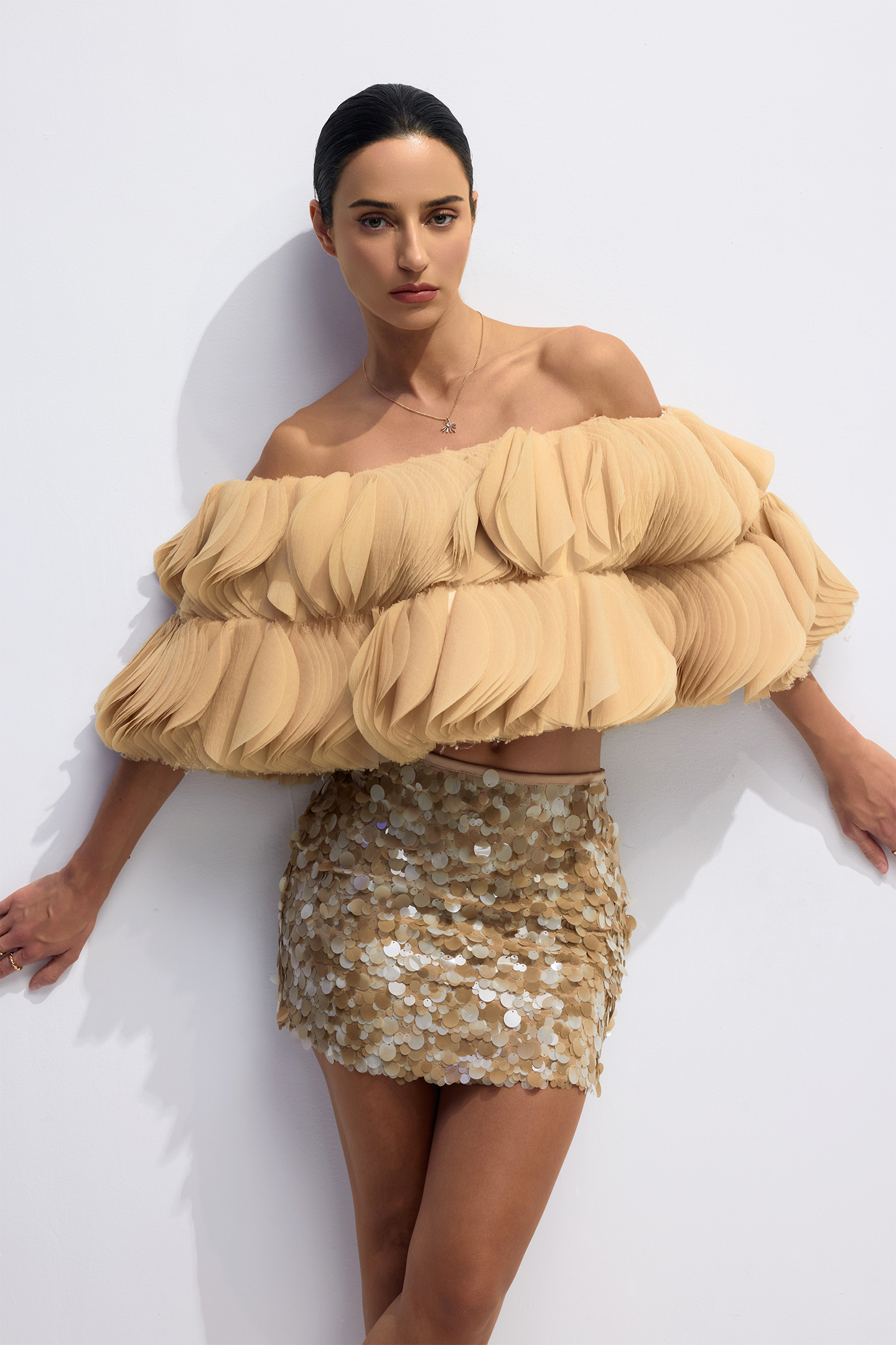 Lillian 3D Petal Off Shoulder Crop Top