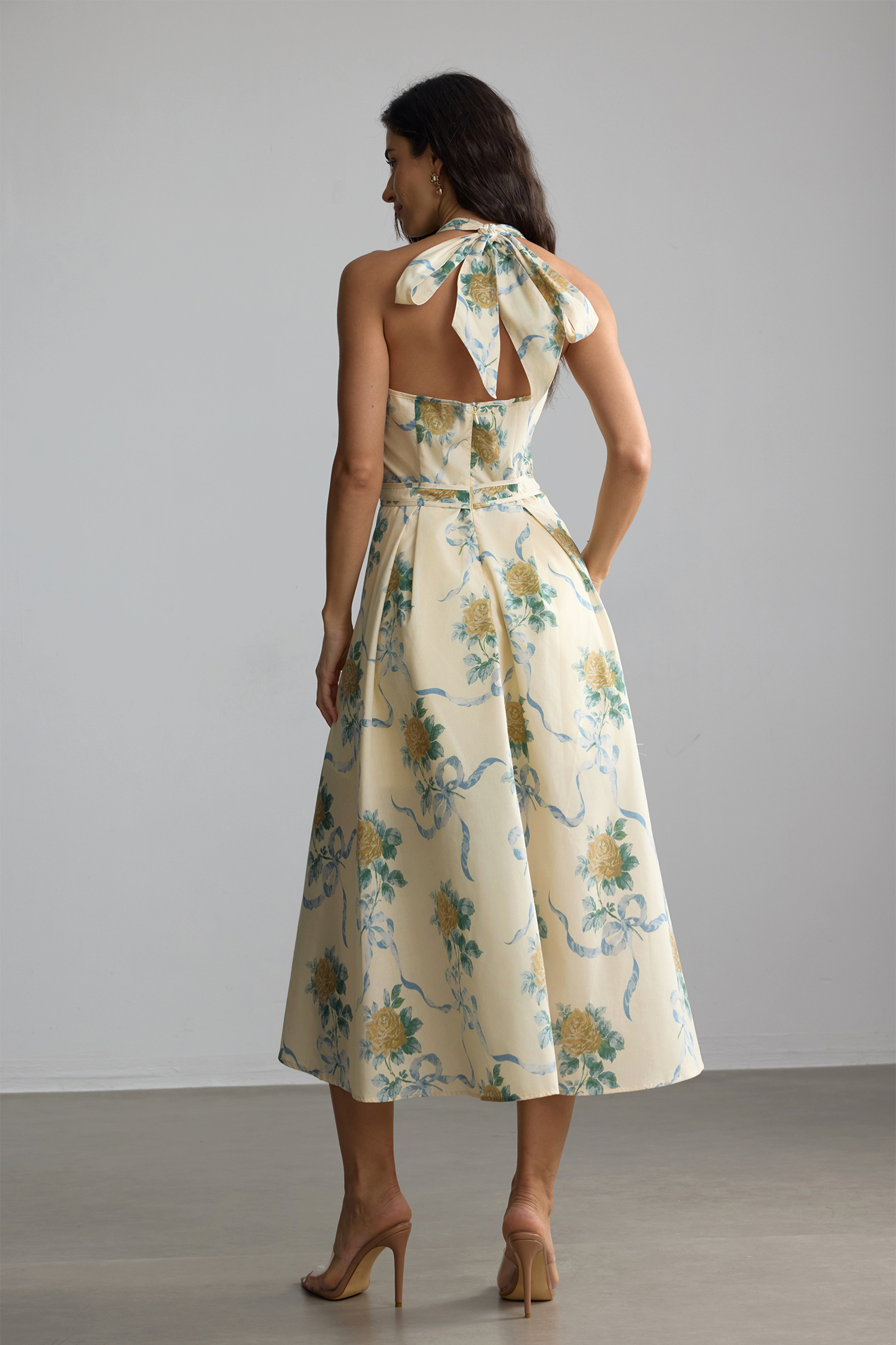 Loralie Floral Print Deep V Neck Midi Dress