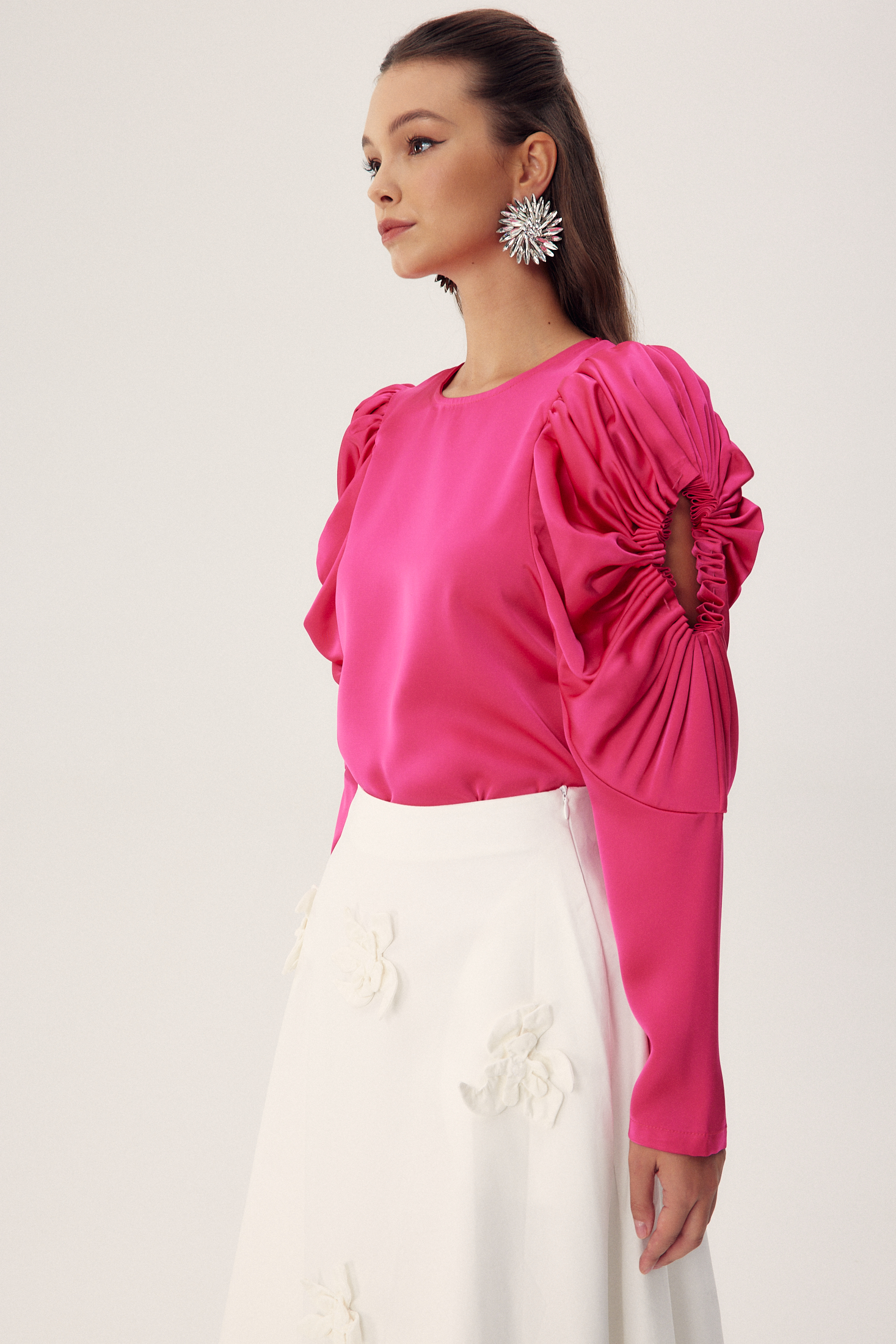 Una Sculpted Sleeves Satin Blouse