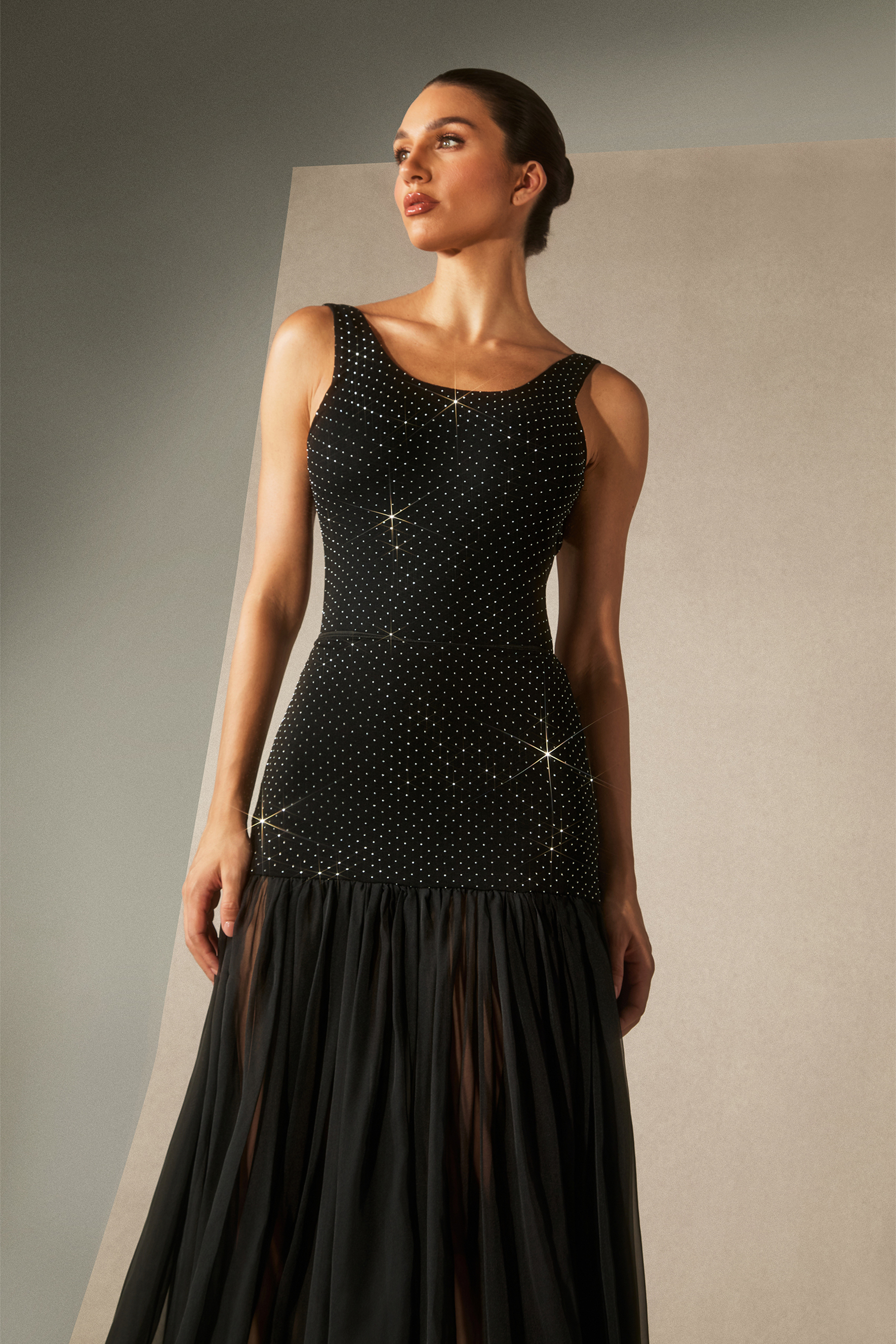 Miley Rhinestone Embellished Bodysuit & Sheer Maxi Skirt Set