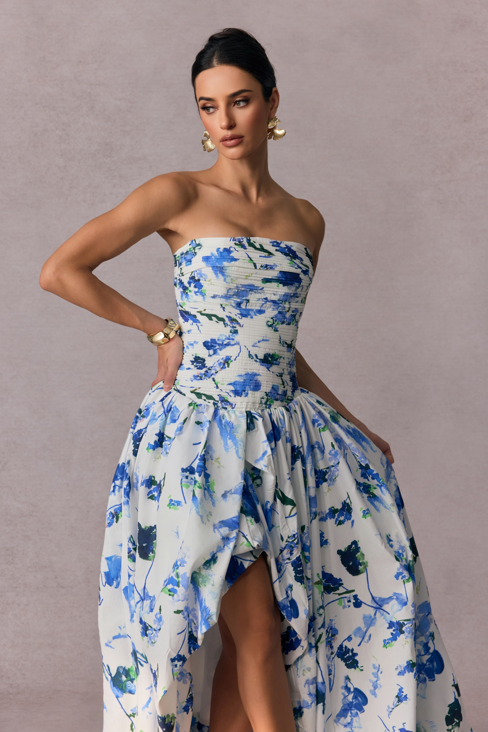 Juliana Floral Print Bubble Hem Maxi Dress